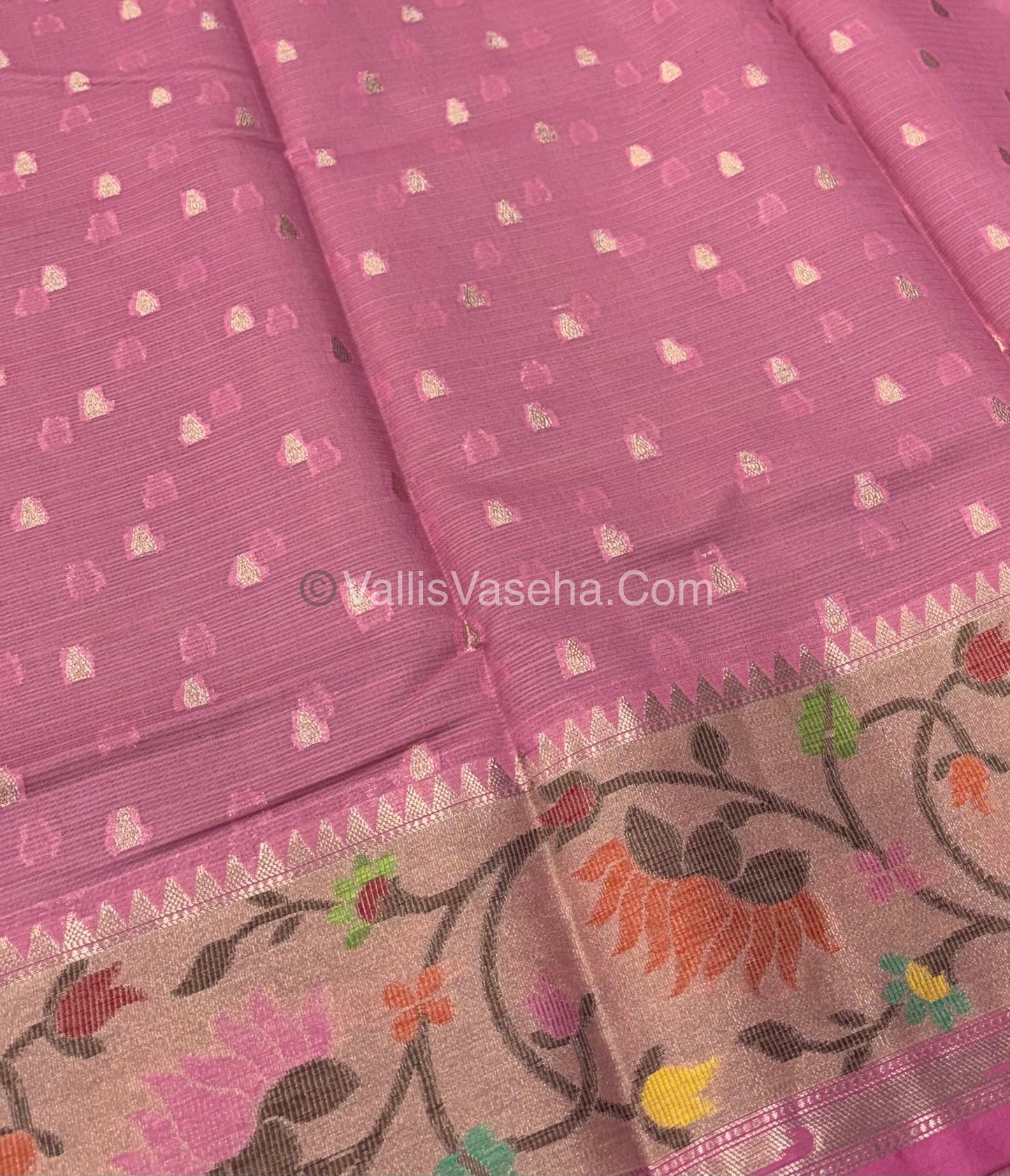 Kota Saree - Paithani Border - Pista Green with Pink - VVKPS001