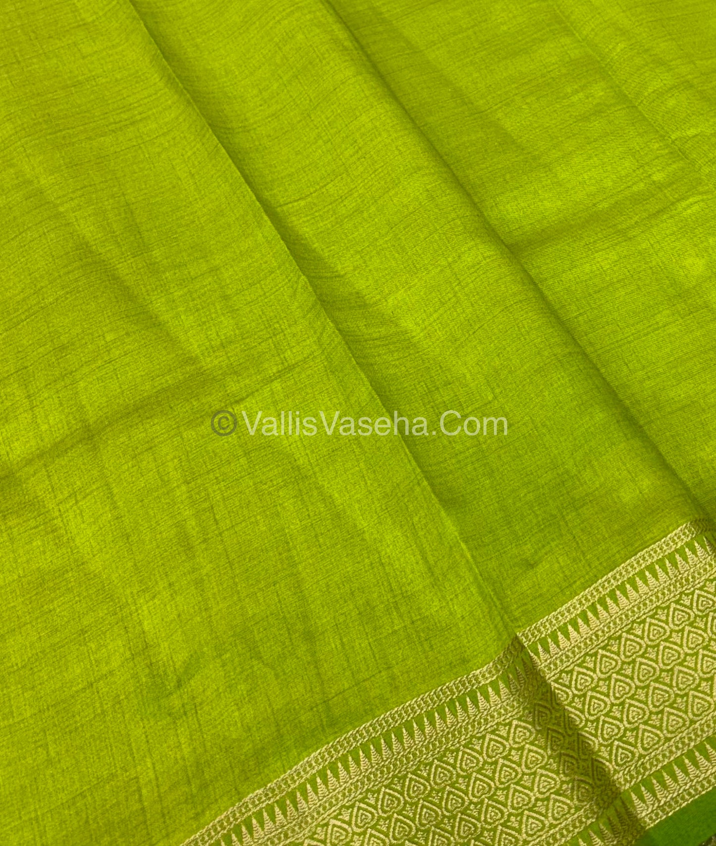 Semi Tussar Silk - Grand Pallu - Apple Green Shade - VVSTS020