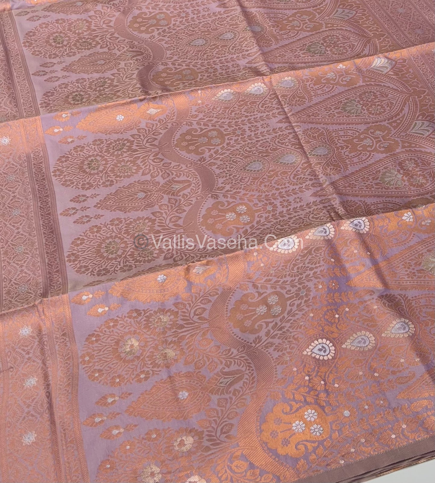 Semi Soft Silk - Border Butta - Lavender Cream Shade -VVSSS010