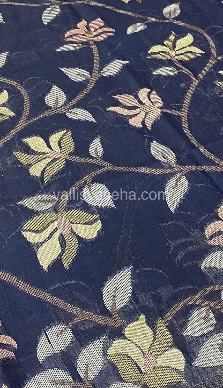 Semi Raw Silk with Jamdhani Design Weaving - Navy Blue Shade - VVRS001