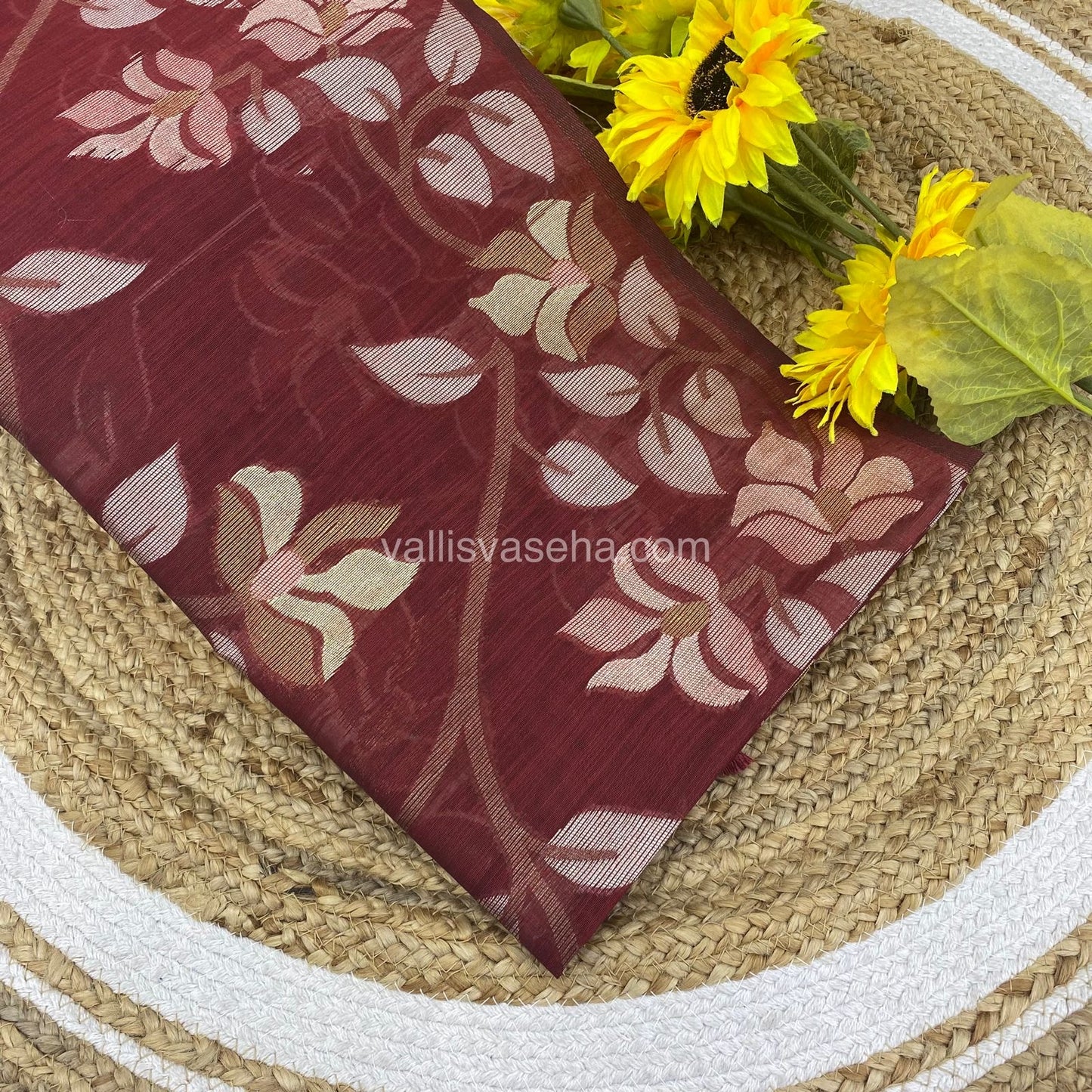 Semi Raw Silk with Jamdhani Design Weaving - Meroon Shade - VVRS001