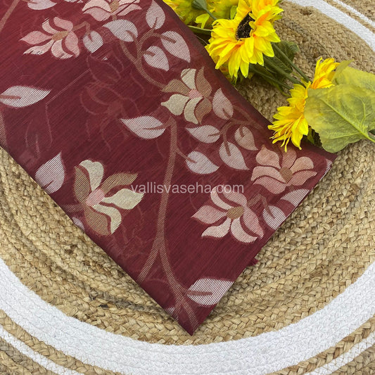 Semi Raw Silk with Jamdhani Design Weaving  - Merun Shade - VVRS001