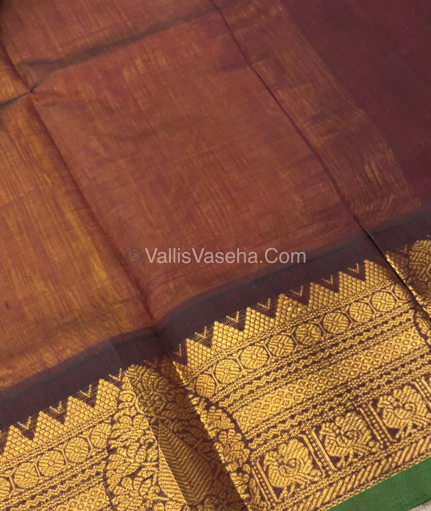 Pure Korvai Silk Cotton Saree - Yellow with Brown - VVKSC019