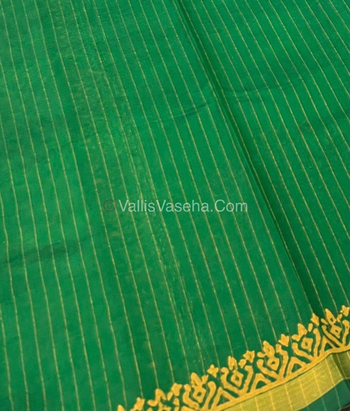 Pure Printed Silk Cotton Sarees - Orange With Green - VVPSC003