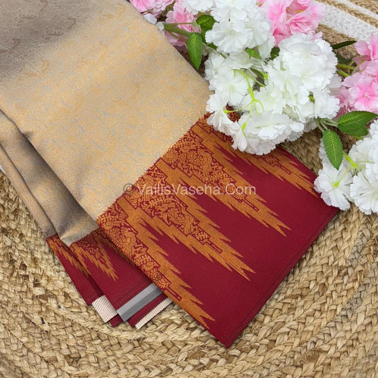 Kanchi Semi Silk - Cream with Red - VVKSS003