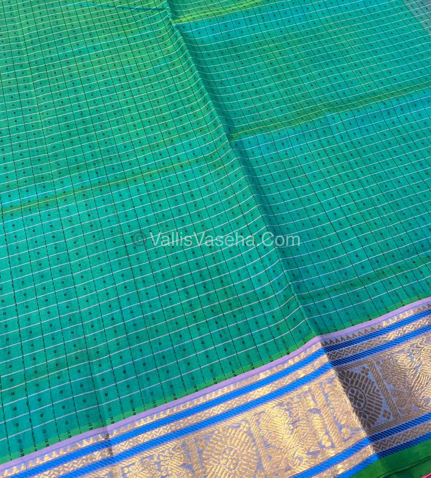 Pure Silk Cotton Saree - See Blue With Pink Shade - Lakshadeepam Design - VVPLD001