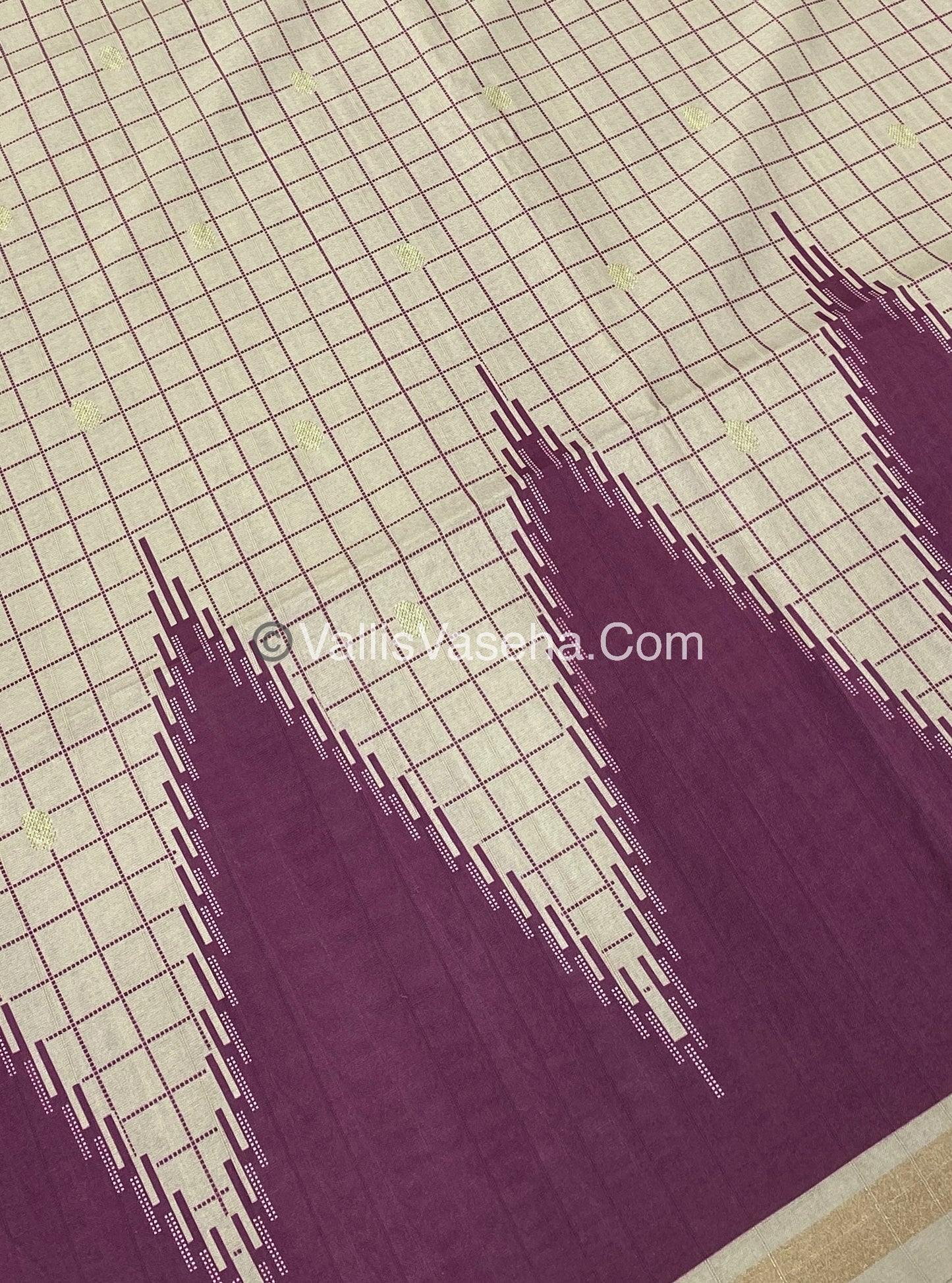 Semi Chanderi Saree - Cream  & Purple Combo - VVSCS003