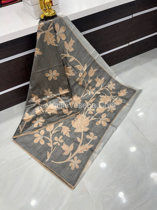 Semi Raw Silk with embroidery work - VVSRS001