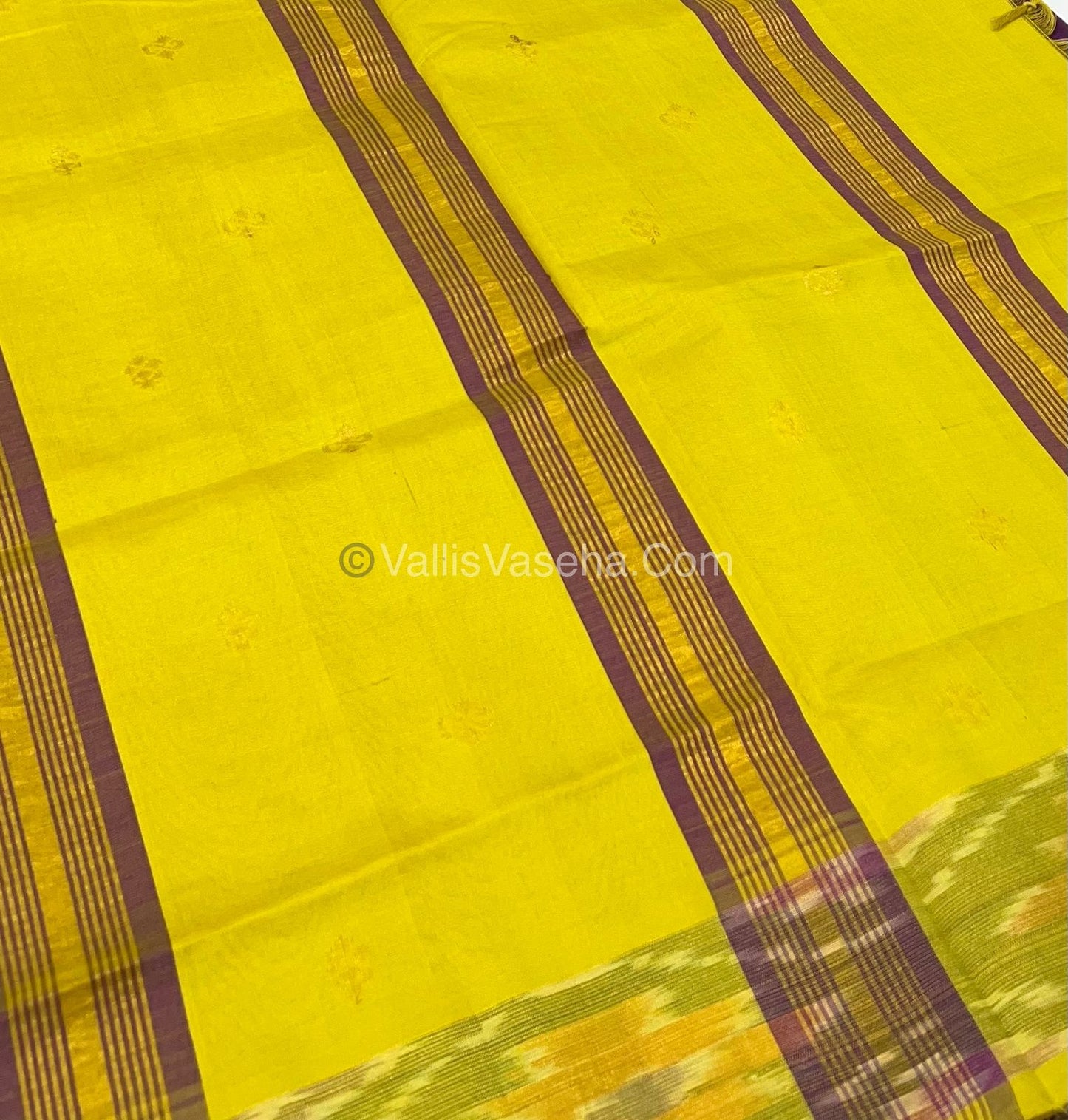 Semi Silk Cotton Saree - Purplish Pink & Yellow - VVSSC001