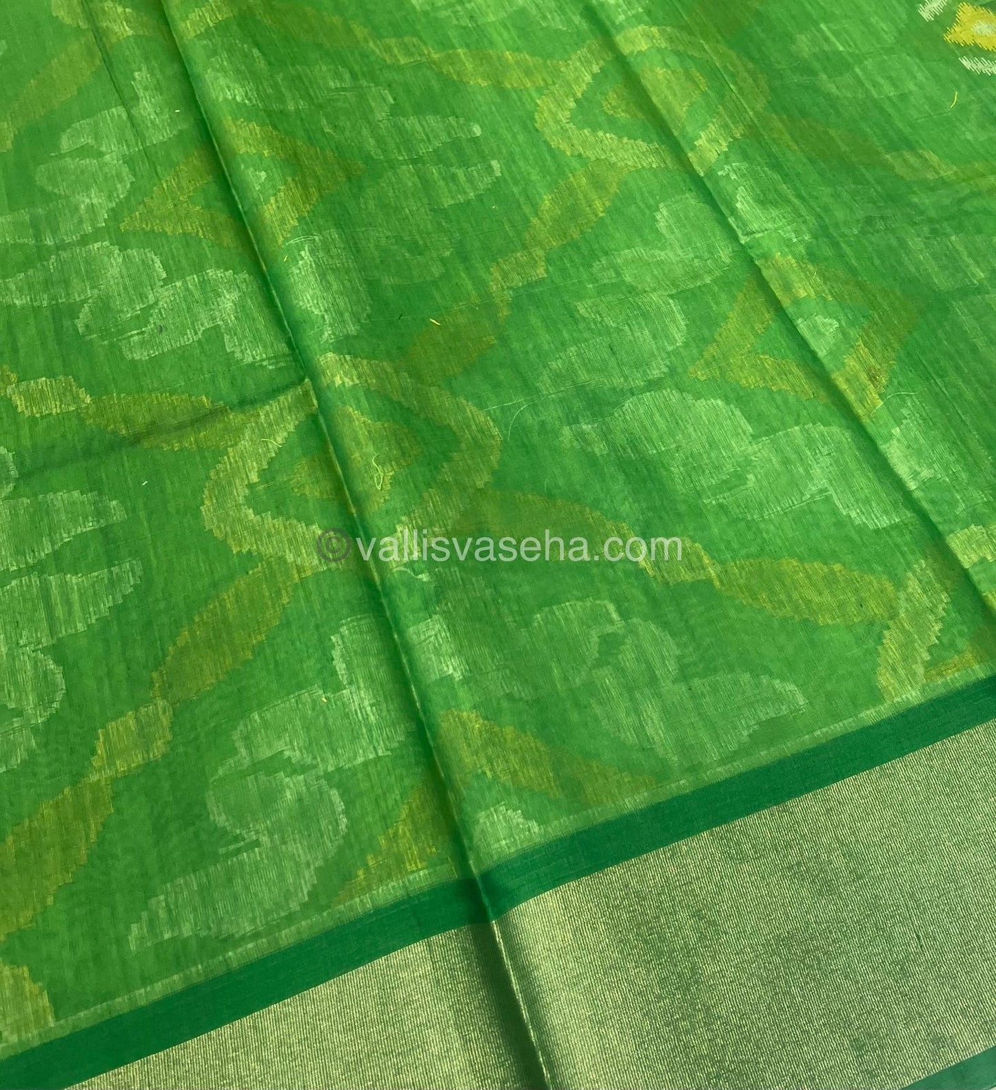 Banarasi Pochampally Weaving Semi Soft Cotton Saree - Light Green with Dark Green - VVBPS001