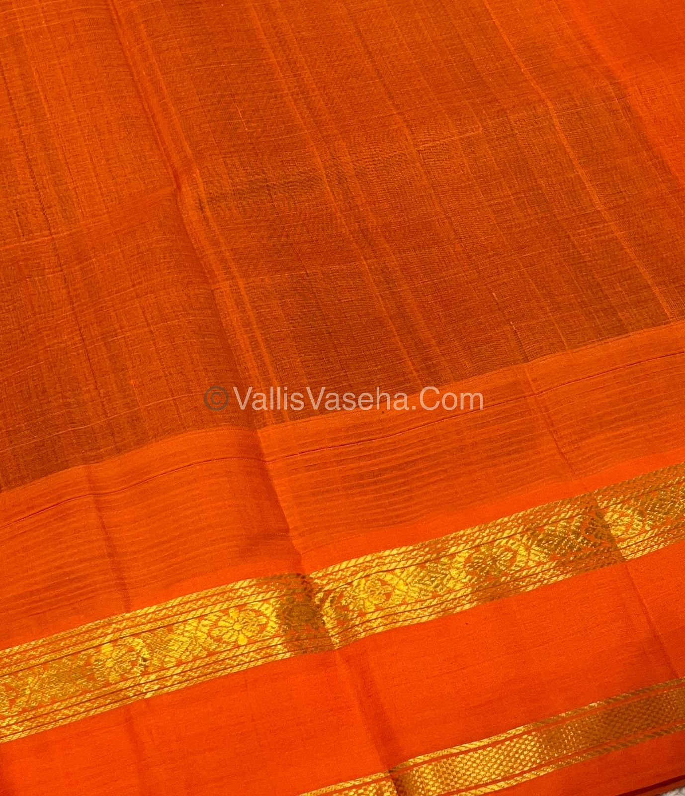 Pure Korvai Silk Cotton - Green with Orange - Checks Pattern - VVKSC022