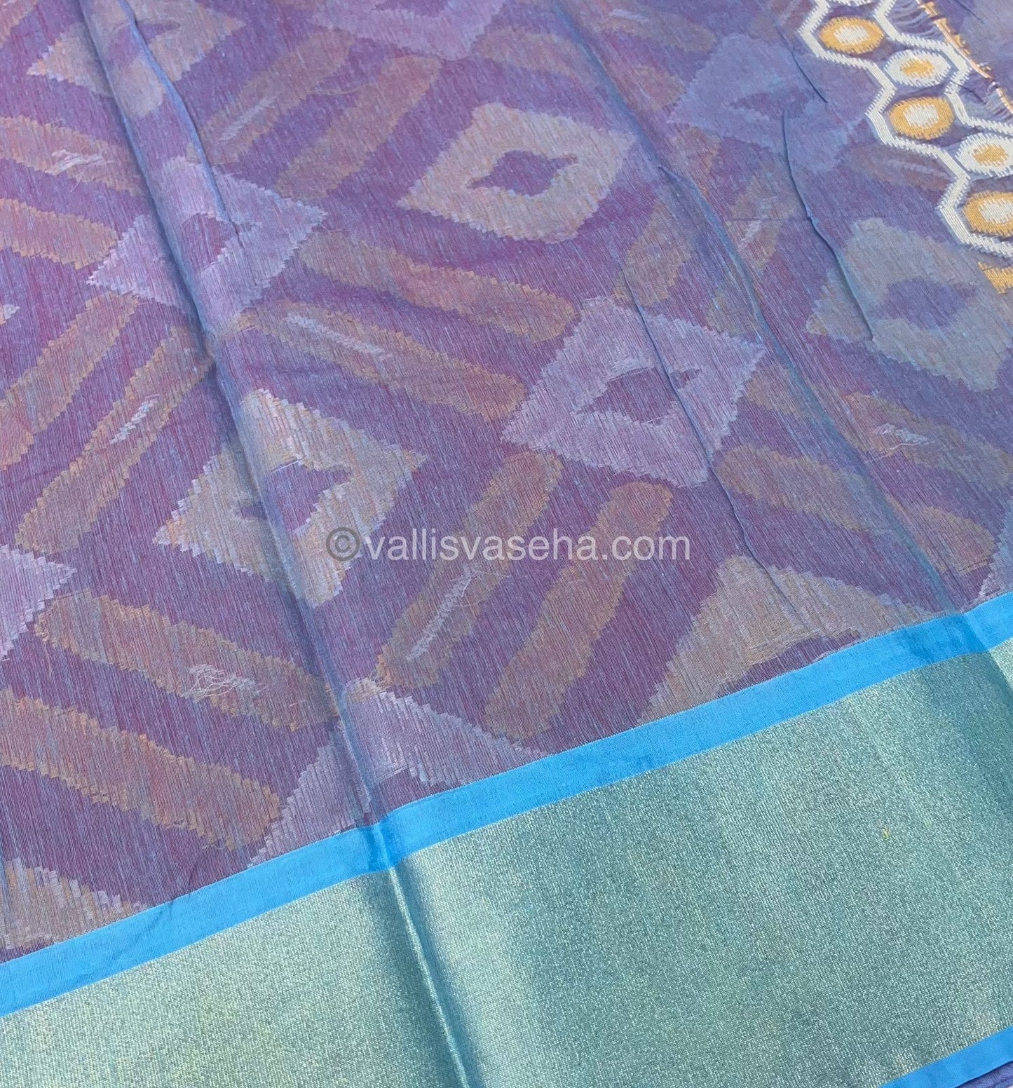Banarasi Pochampally Weaving Semi Soft Cotton Saree - Pink with Blue - VVBPS001