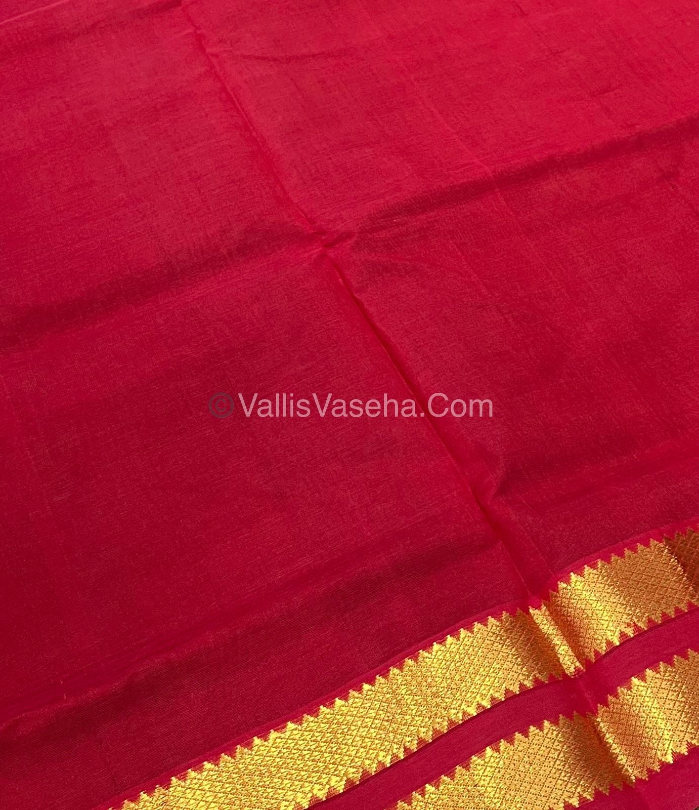 Pure Silk Cotton Sarees - Green With Red - VVPSC003