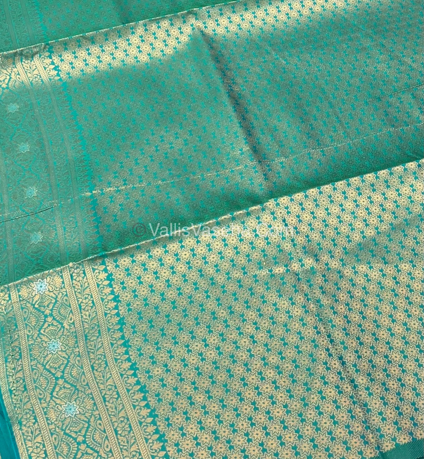 Semi Soft Silk - Border Butta - Peacock Greenish Blue Shade -VVSSS010