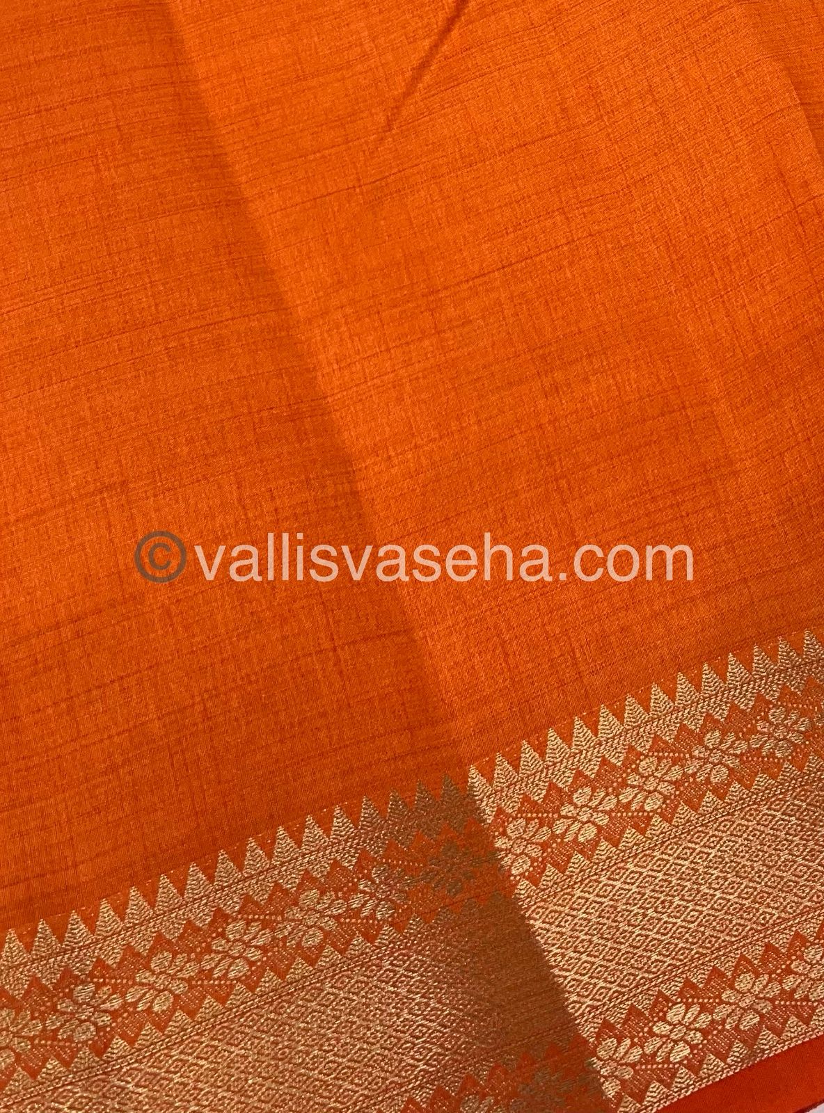 Semi Tussar Silk - Grand Pallu - Orange Shade - VVSTS017