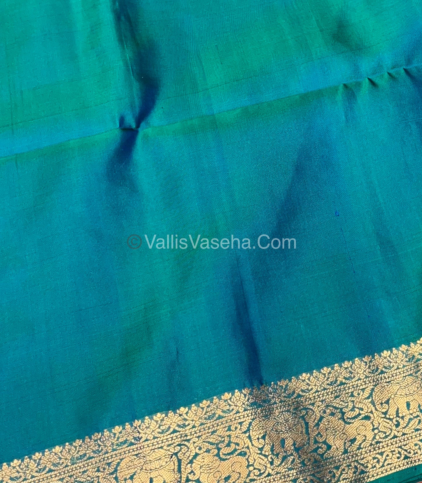 Pure Soft Silk Saree - Kanchi Border - Peacock Blue Shade - VVPSS046