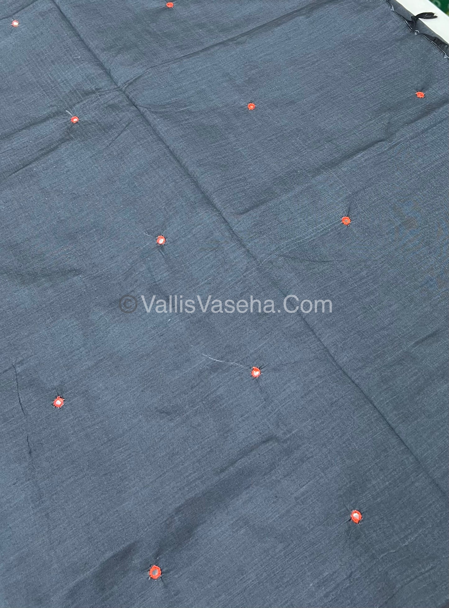 South Mixed Cotton - Mirror Work Embroidery - Grey With Orange - VVPCM002