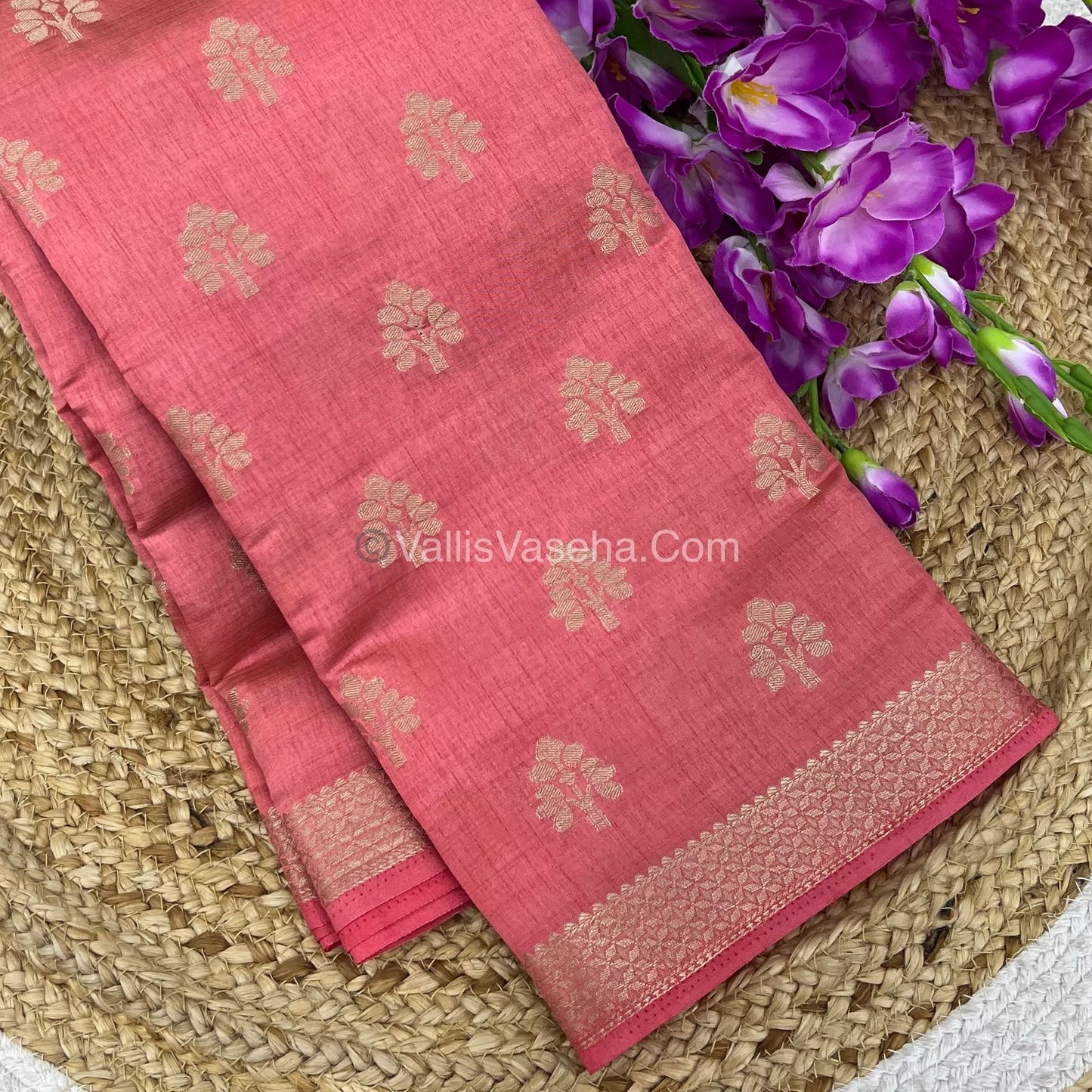 Semi Tussar Silk Saree - Peach Shade - VVSTS009