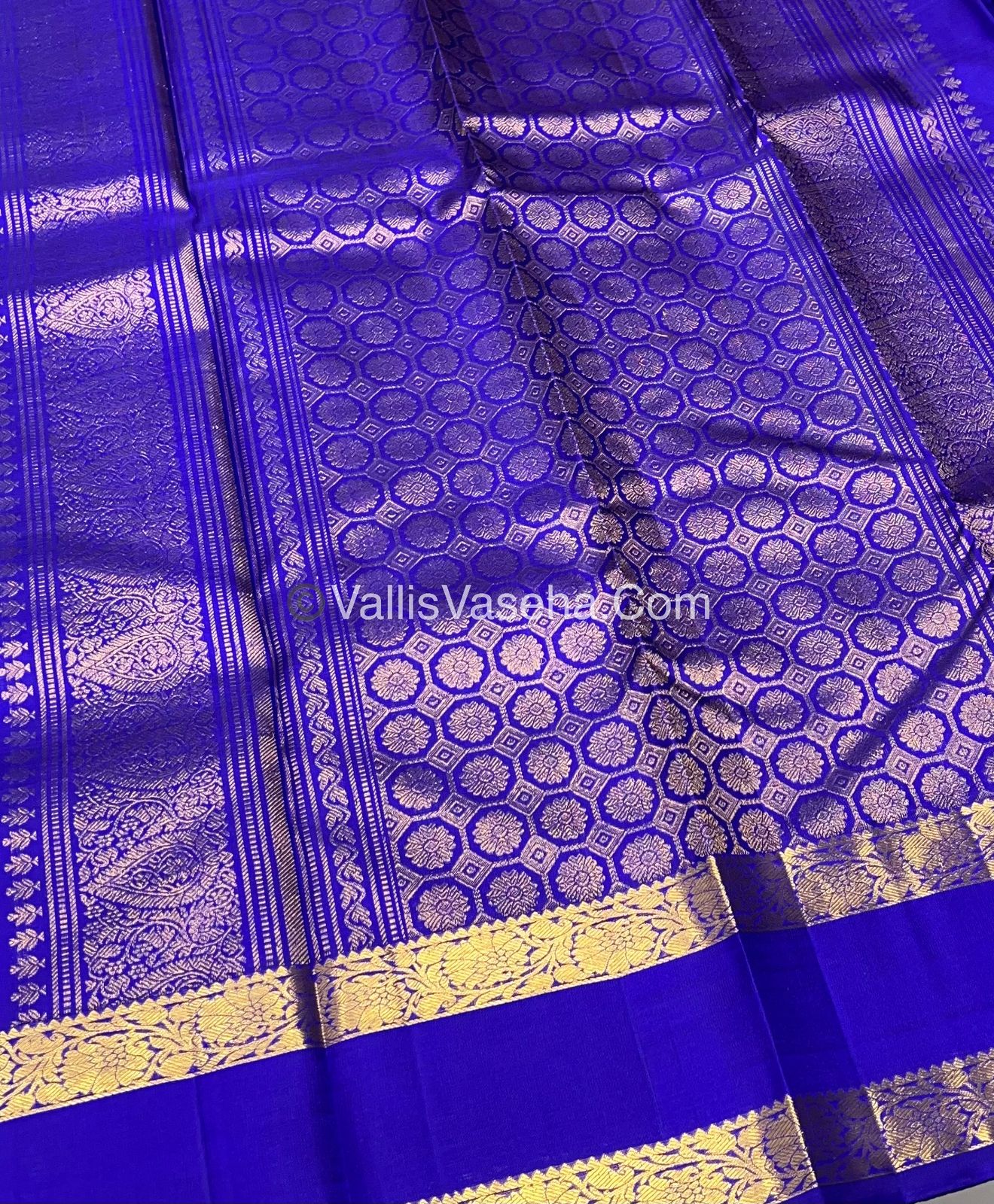 Pure Kanchipuram Silk Saree - Double Tone Peacock Bluish green with Blue Shade - VVPS014
