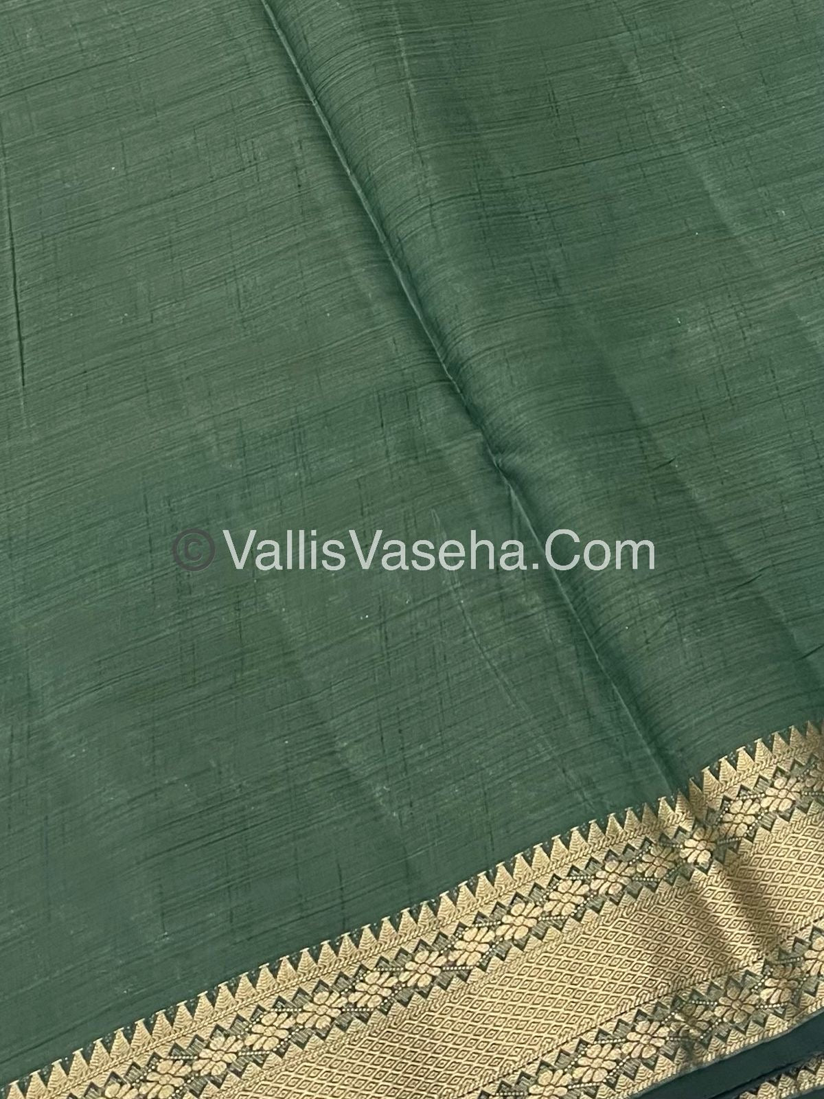 Semi Tussar Silk - Grand Pallu - Dark Green Shade - VVSTS017
