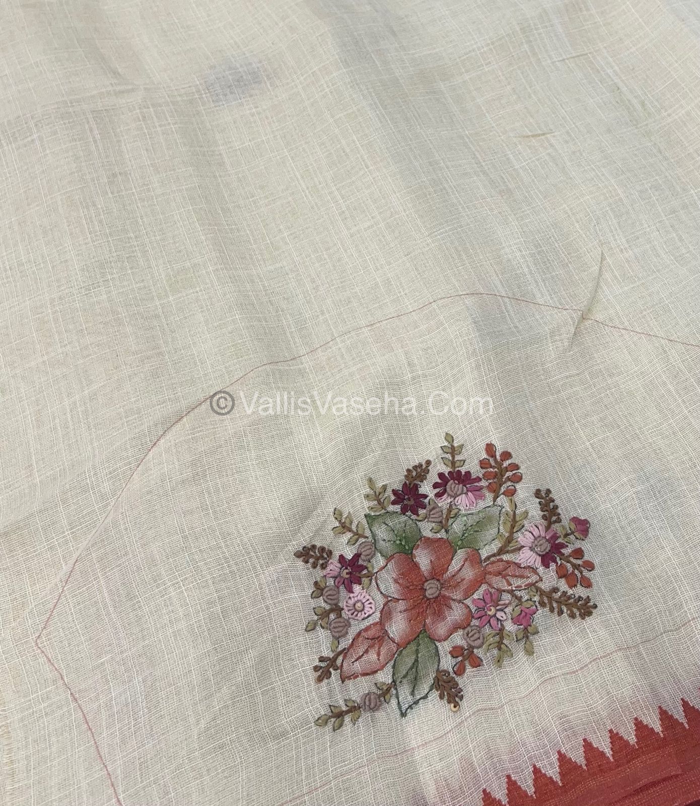 French Knot - Tissue Saree - Cream With Rust Orange Shade - VVLFN001