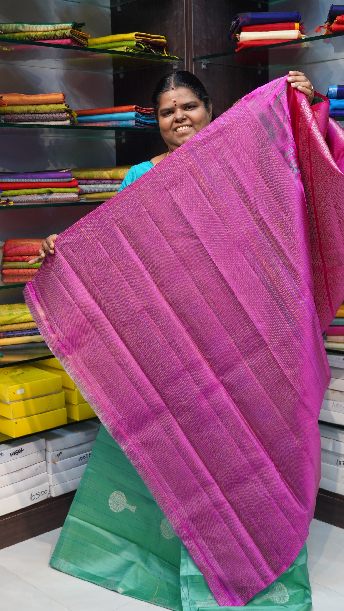 Pure Soft Silk Saree - Pastel Green With Pink - VVPSS023