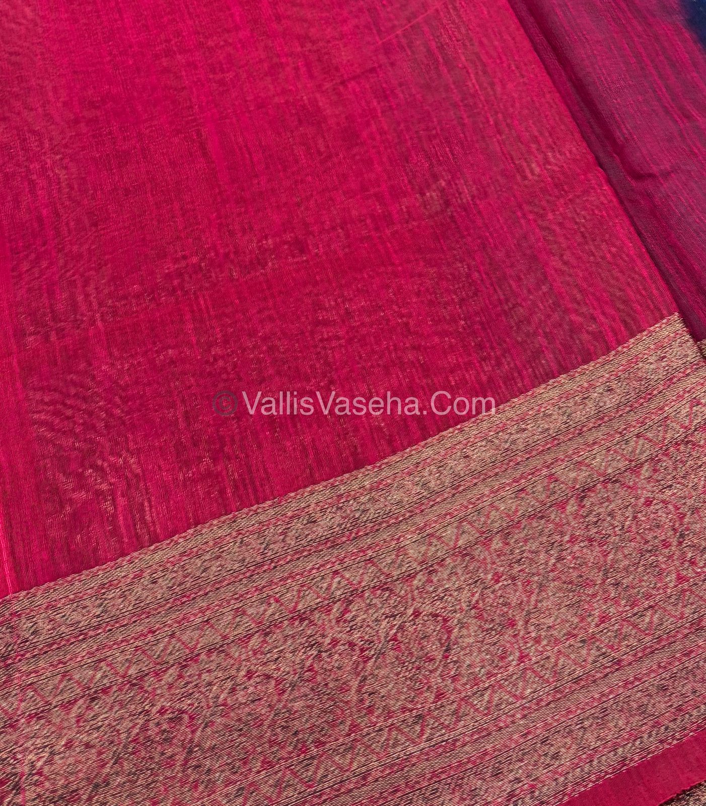 Bamboo Silk Saree - Blue With Pink Shade - VVBSS006