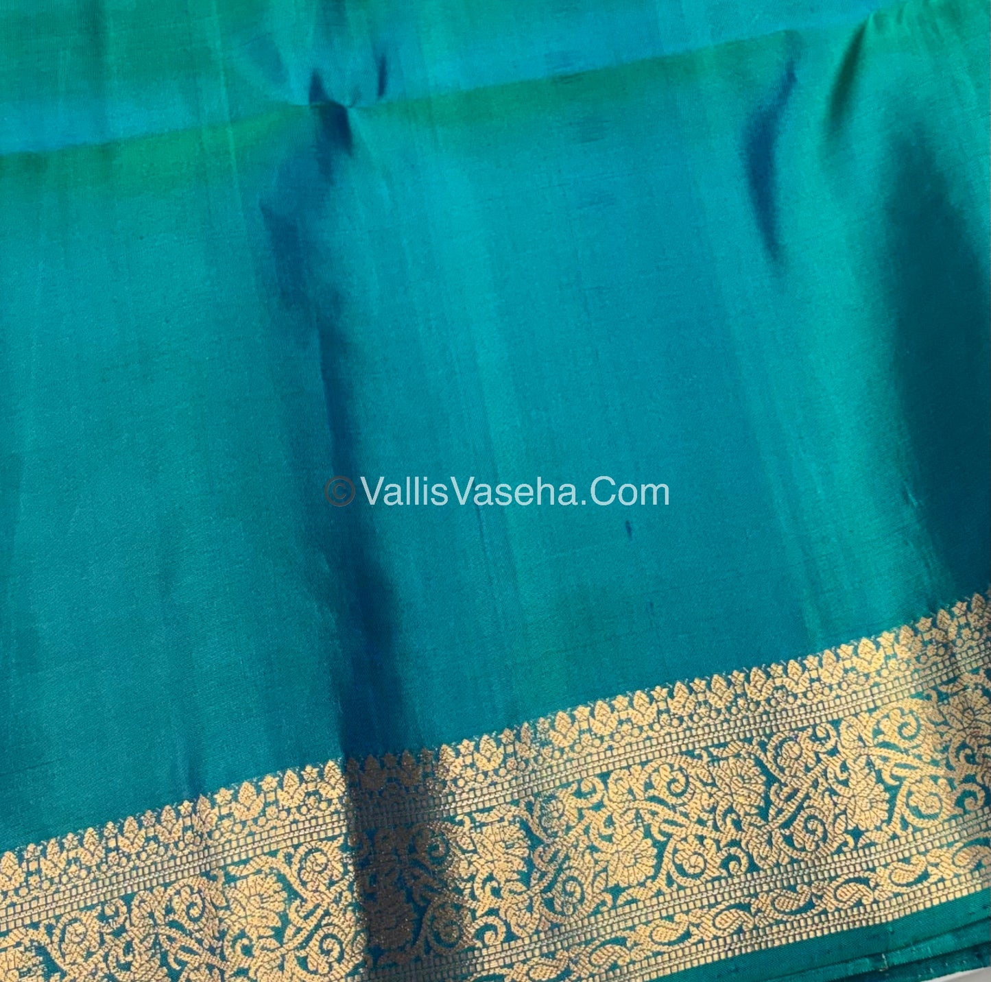 Pure Soft Silk Saree - Kanchi Border - Peacock Blueish Green Shade - VVPSS033