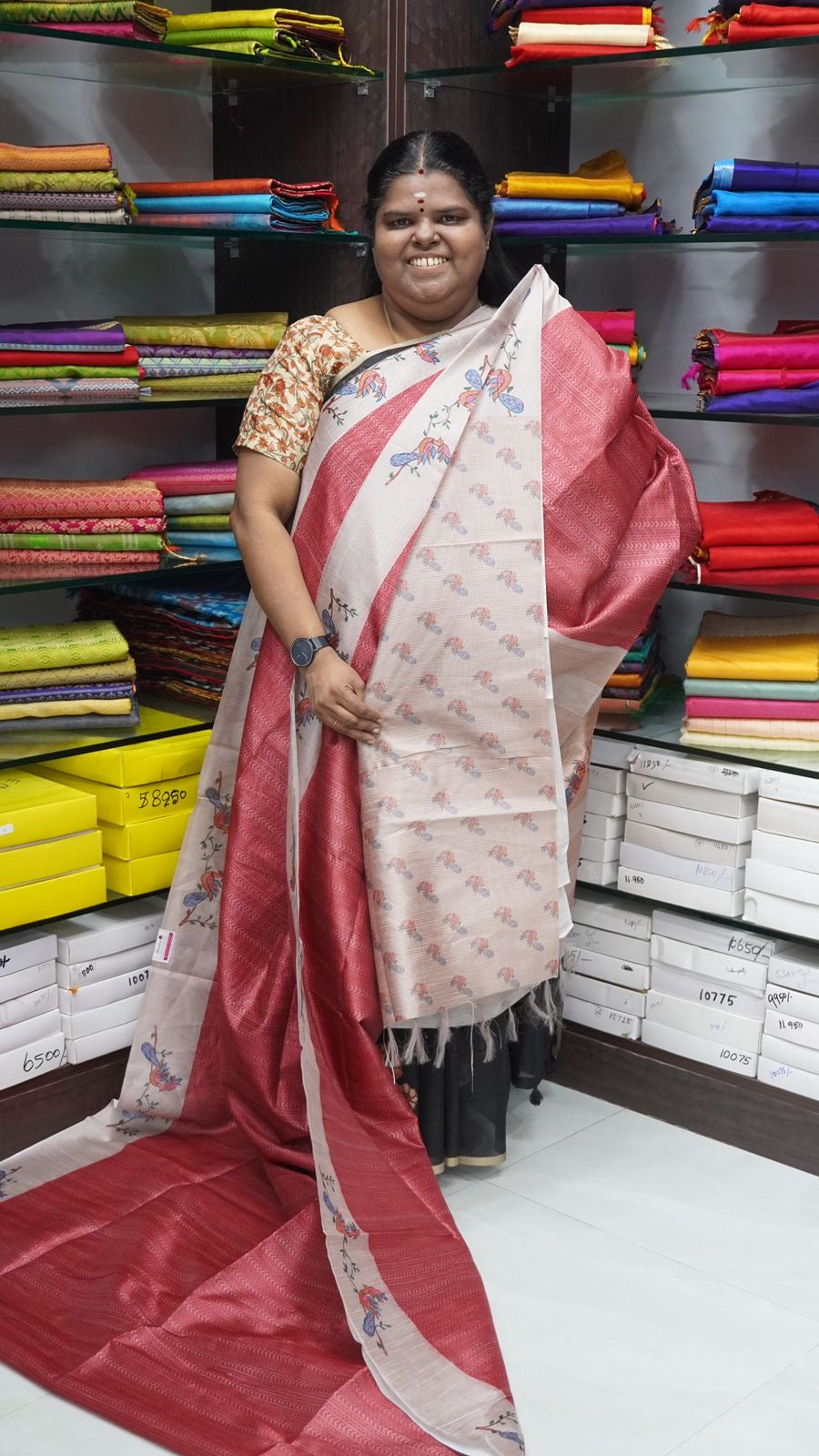 Semi Chappa Silk - Maroon & Cream- VVSC002