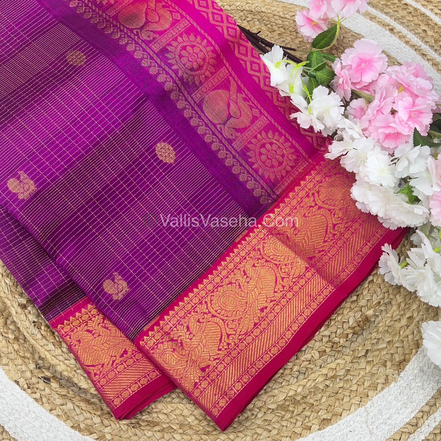 Pure Silk Cotton Saree - Vairavoosi checks - Mayil & Chakkaram - VVMCV002