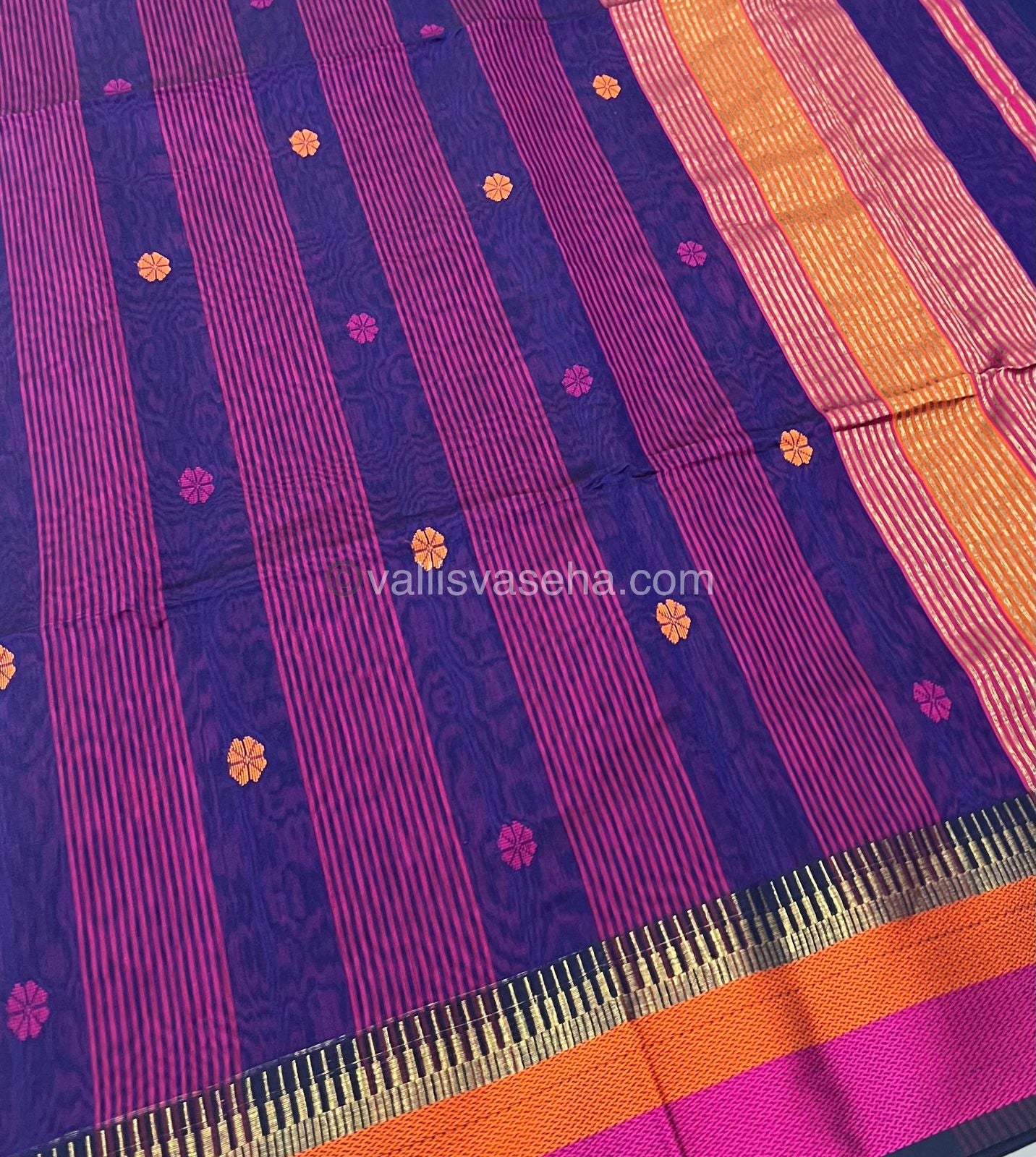 Pure Maheshwari Silk Cotton Saree - Blue & Pink Color - VVMSC004
