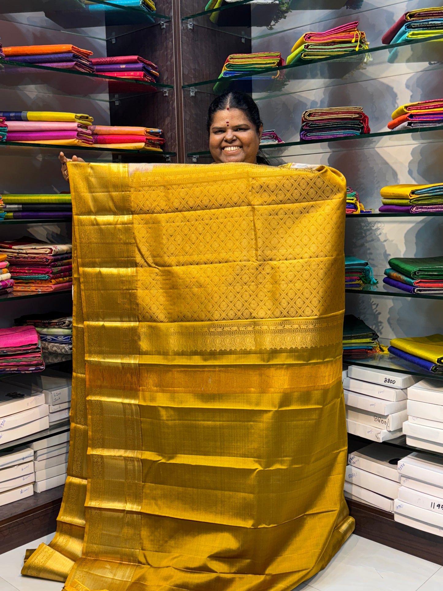 Pure Soft Silk Saree - Greyish Cream with Mustard Yellow - VVPSS023