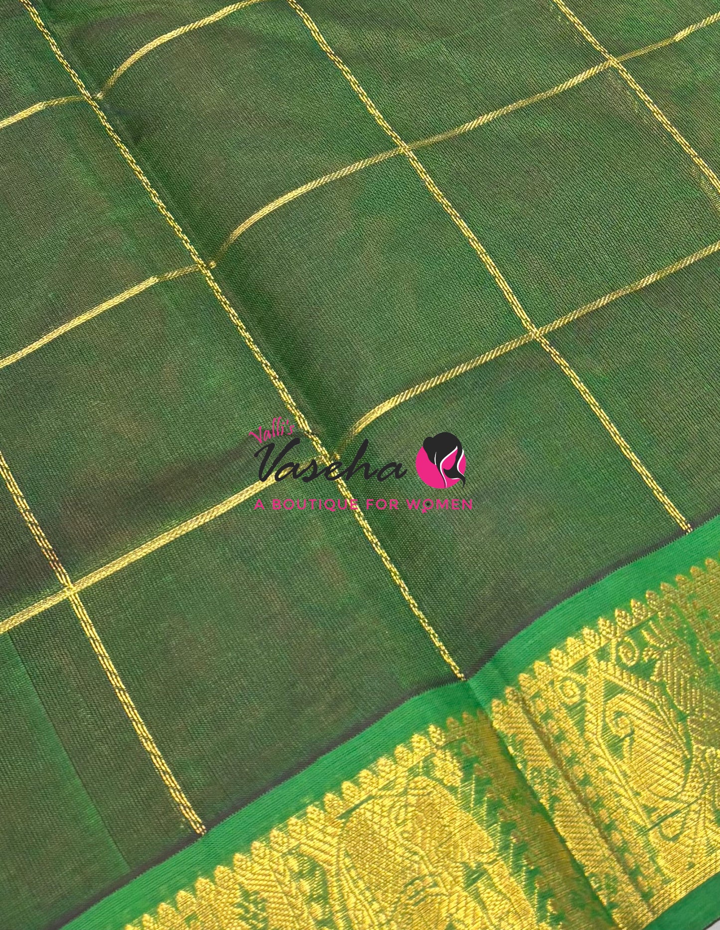 Pure silk Cotton Saree - Checked Pattern with Butta - Maroon & Green Shade - VVSCC005
