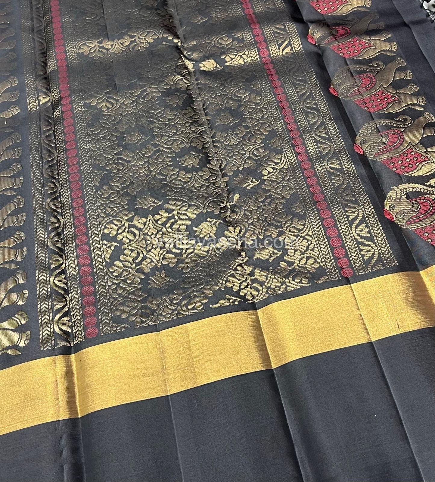 Pure Soft Silk Saree - Half White with Black - VVPSS028