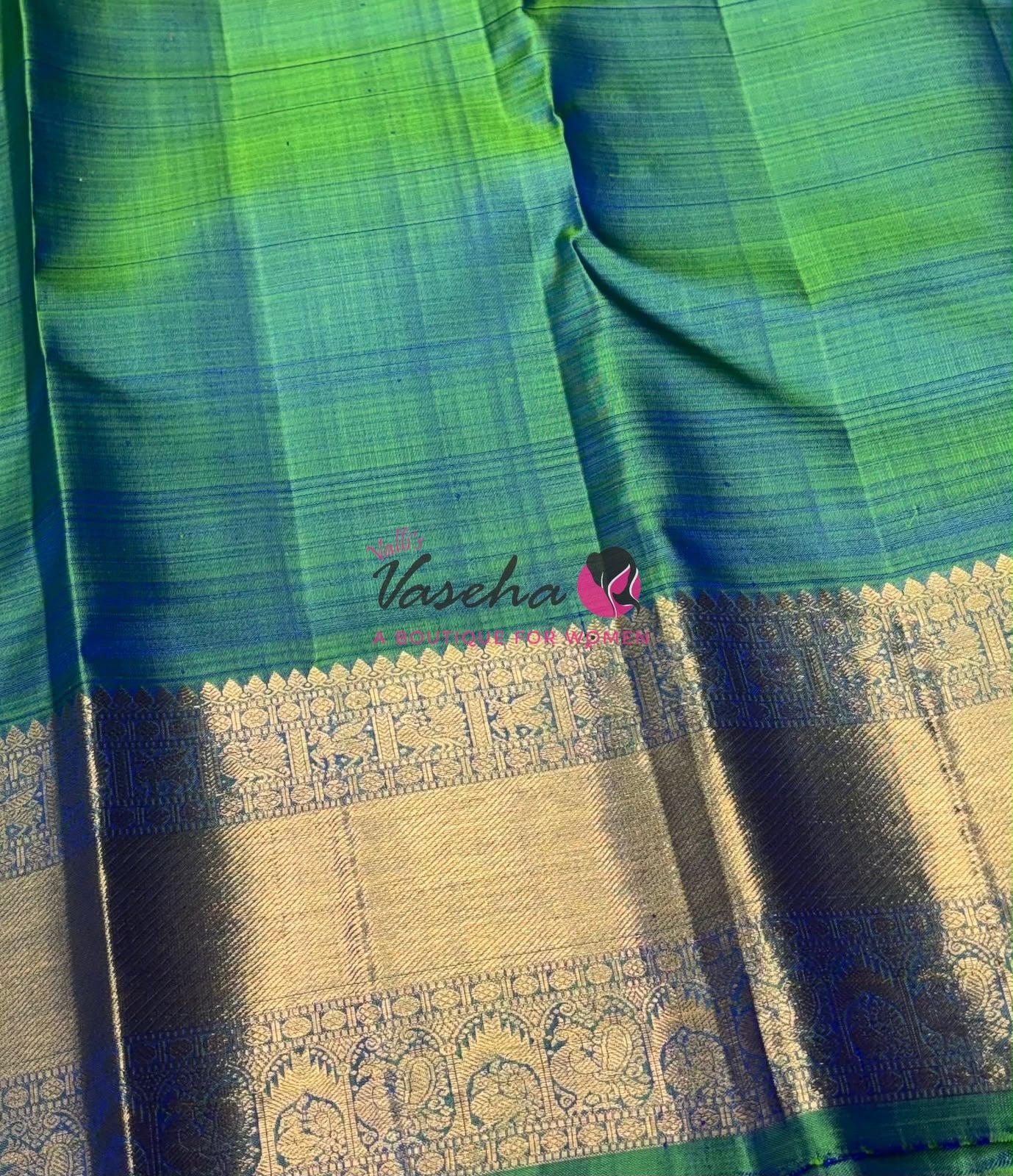 Pure Kanchipuram Silk Saree - Dual Tone Green Shade - VVPS050