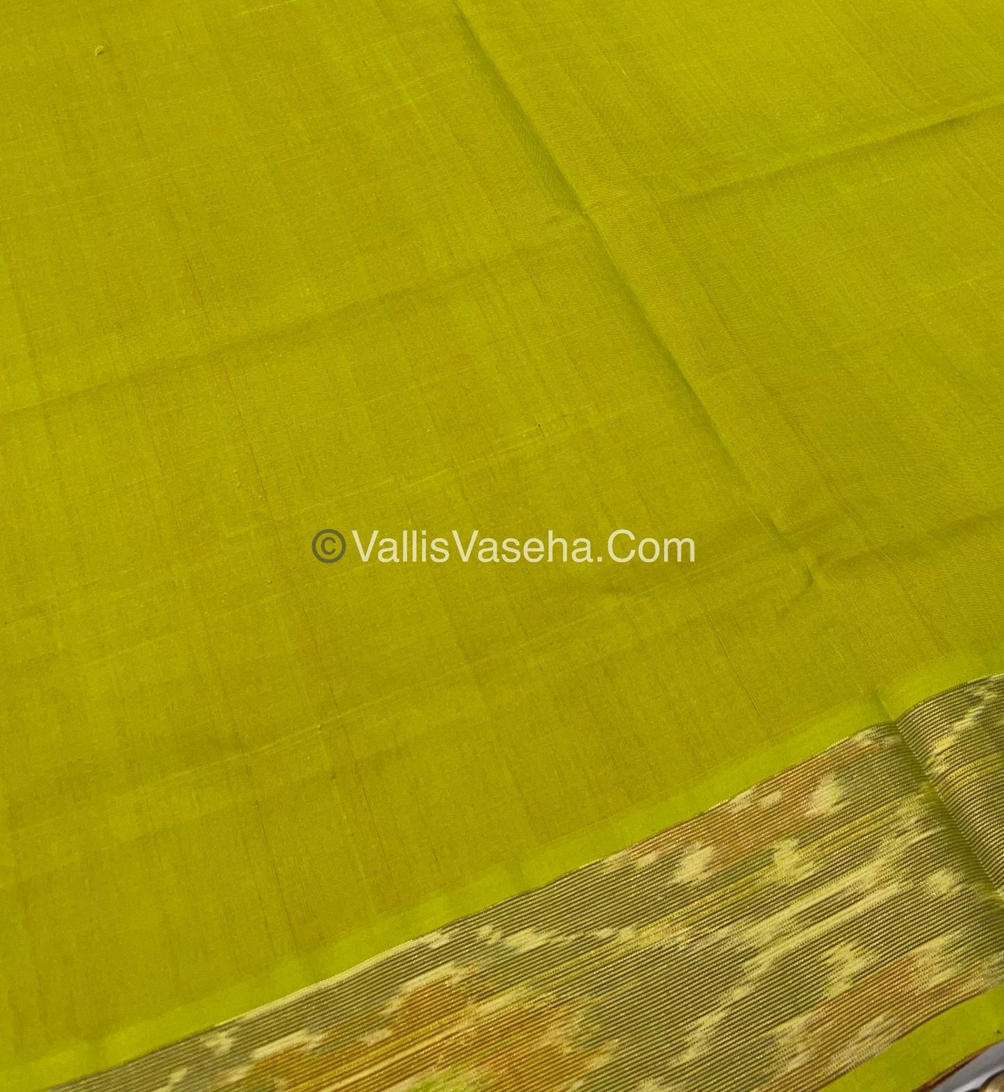 Semi Silk Cotton Saree - Peachish Pink & Green - VVSSC001