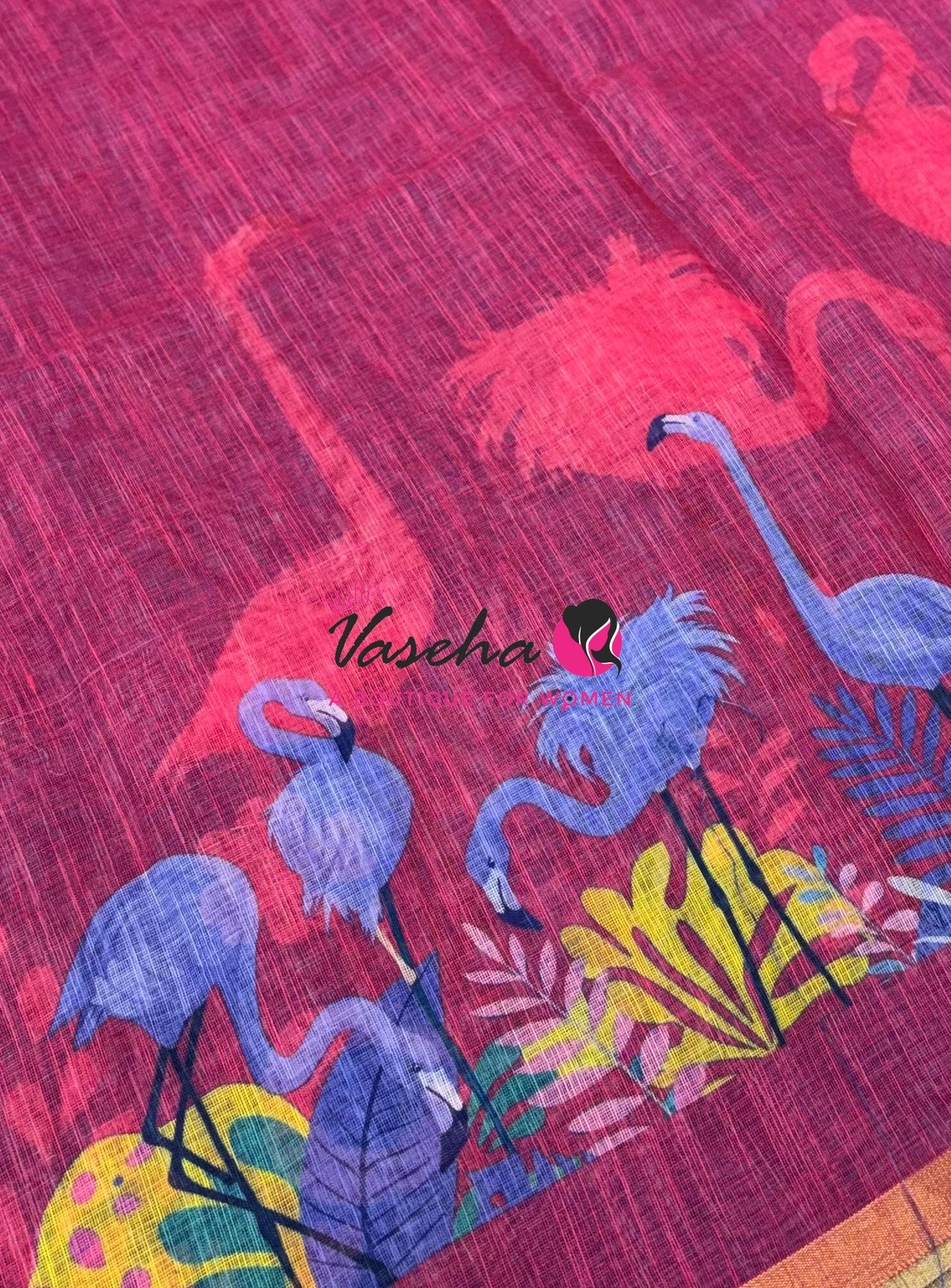 Linen Mixed Cotton Saree -Printed - Blue With Pink Shade - VVLMP002