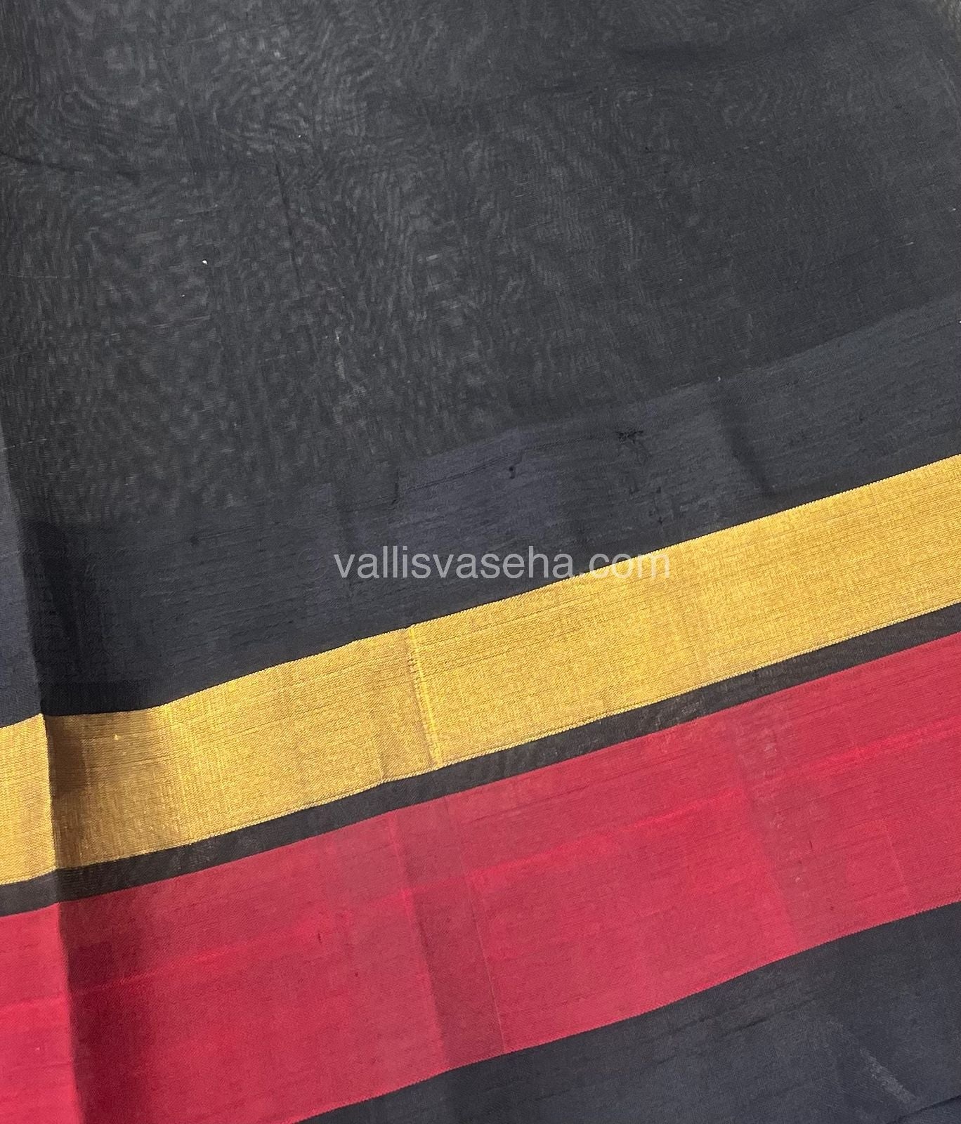 Pure Korvai Silk Cotton Saree - Half white(Light Cream) with Black & Merun Combo - Temple border - VVKSC001