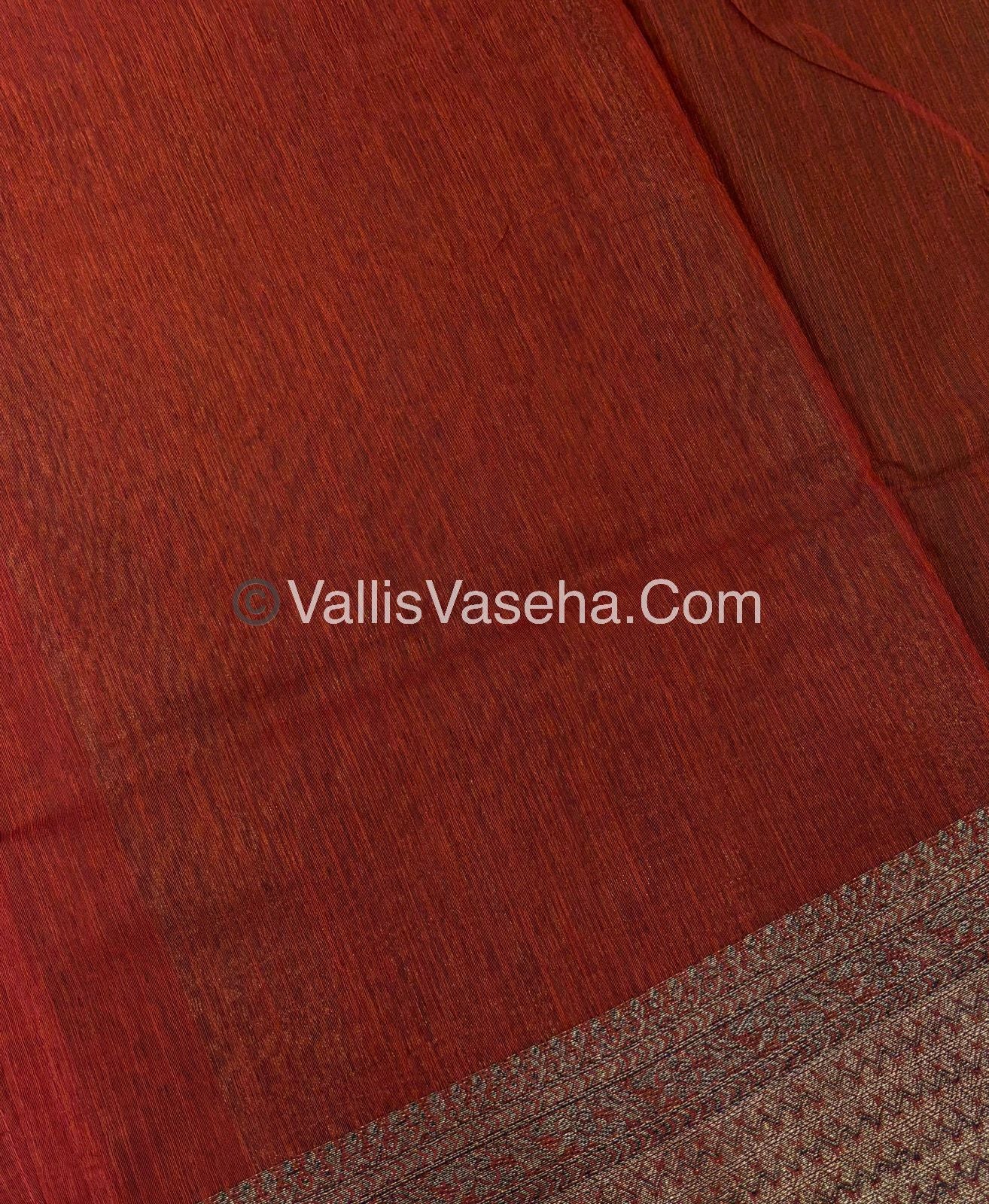 Bamboo Silk Saree - Green With Orange Shade - VVBSS003