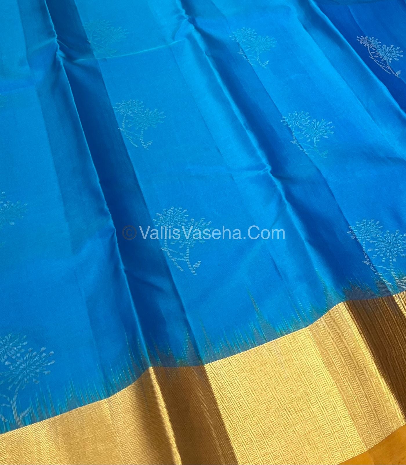 Pure Soft Silk Saree - Blue & Mustard Yellow Combo - VVPSS036