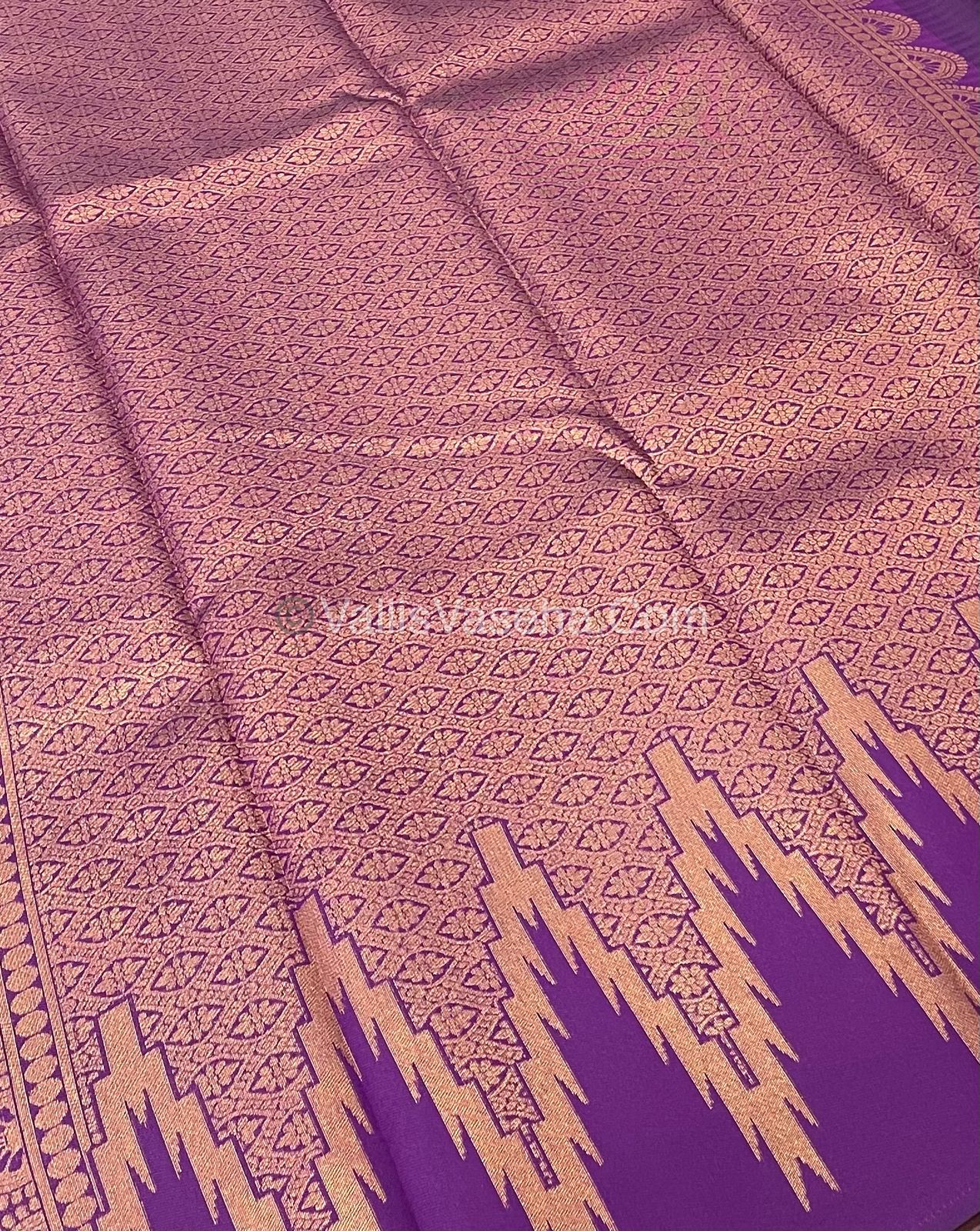 Kanchi Semi Silk - Peach with Purple - VVKSS003