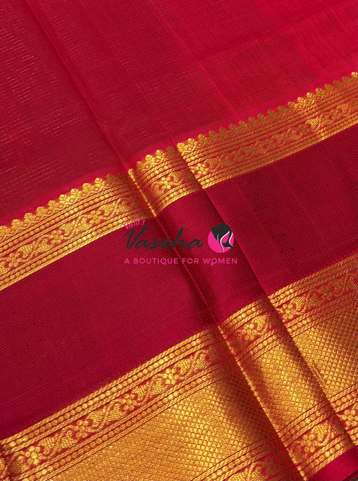 Pure Korvai Silk Cotton - Checks Pattern - Green With Red Shade - VVKSC034