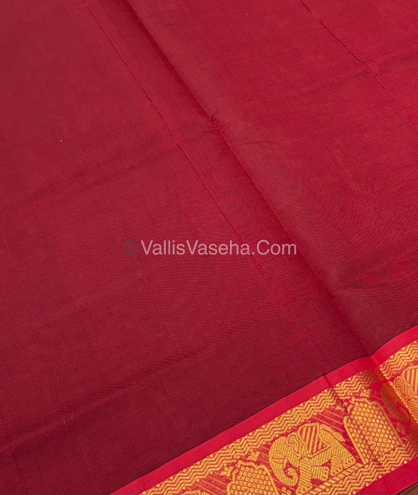 Semi Silk Cotton Saree - Green With Reddish Maroon Shade - VVSSC007