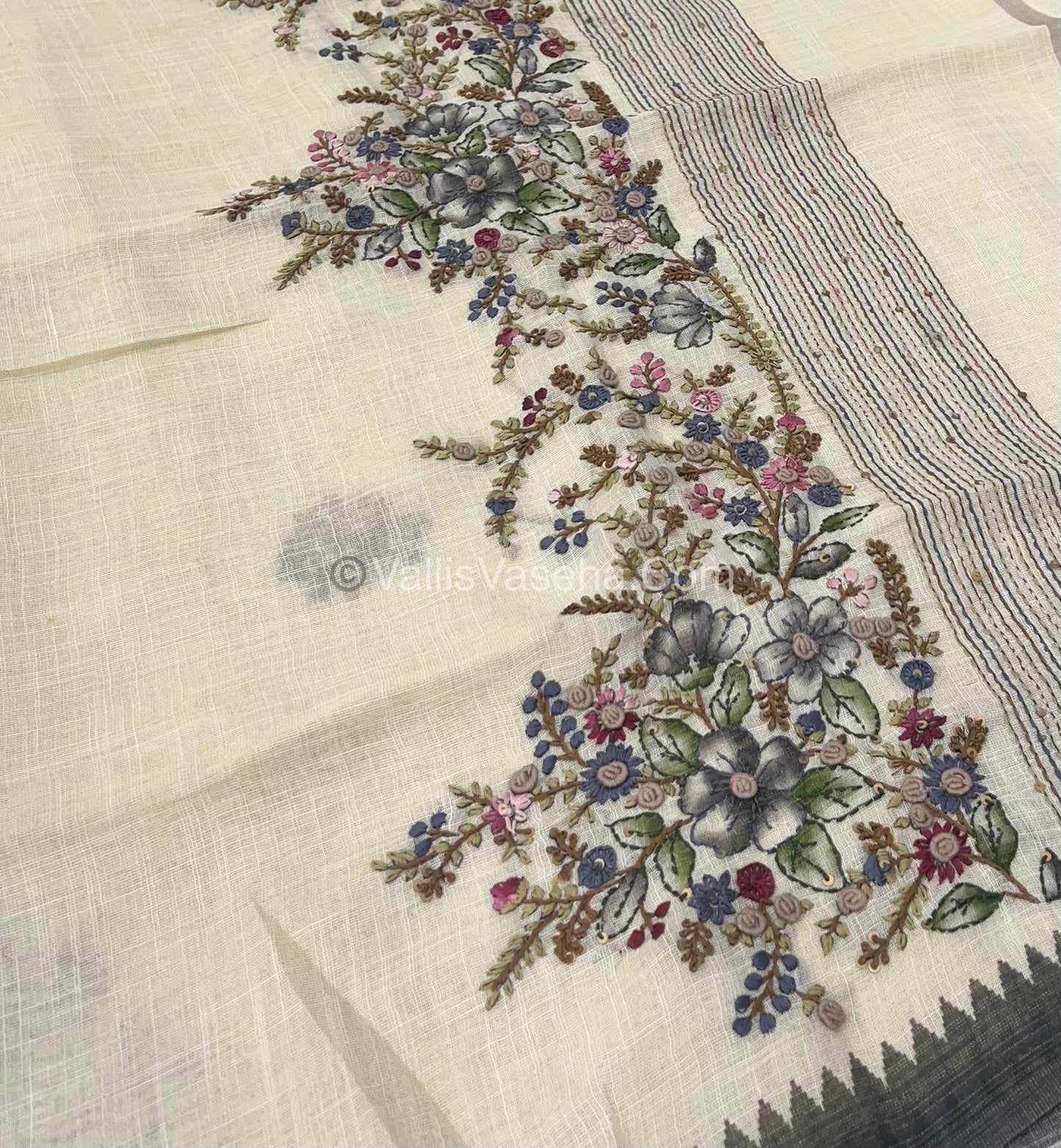 French Knot - Tissue Saree - Cream With Grey Shade - VVLFN001
