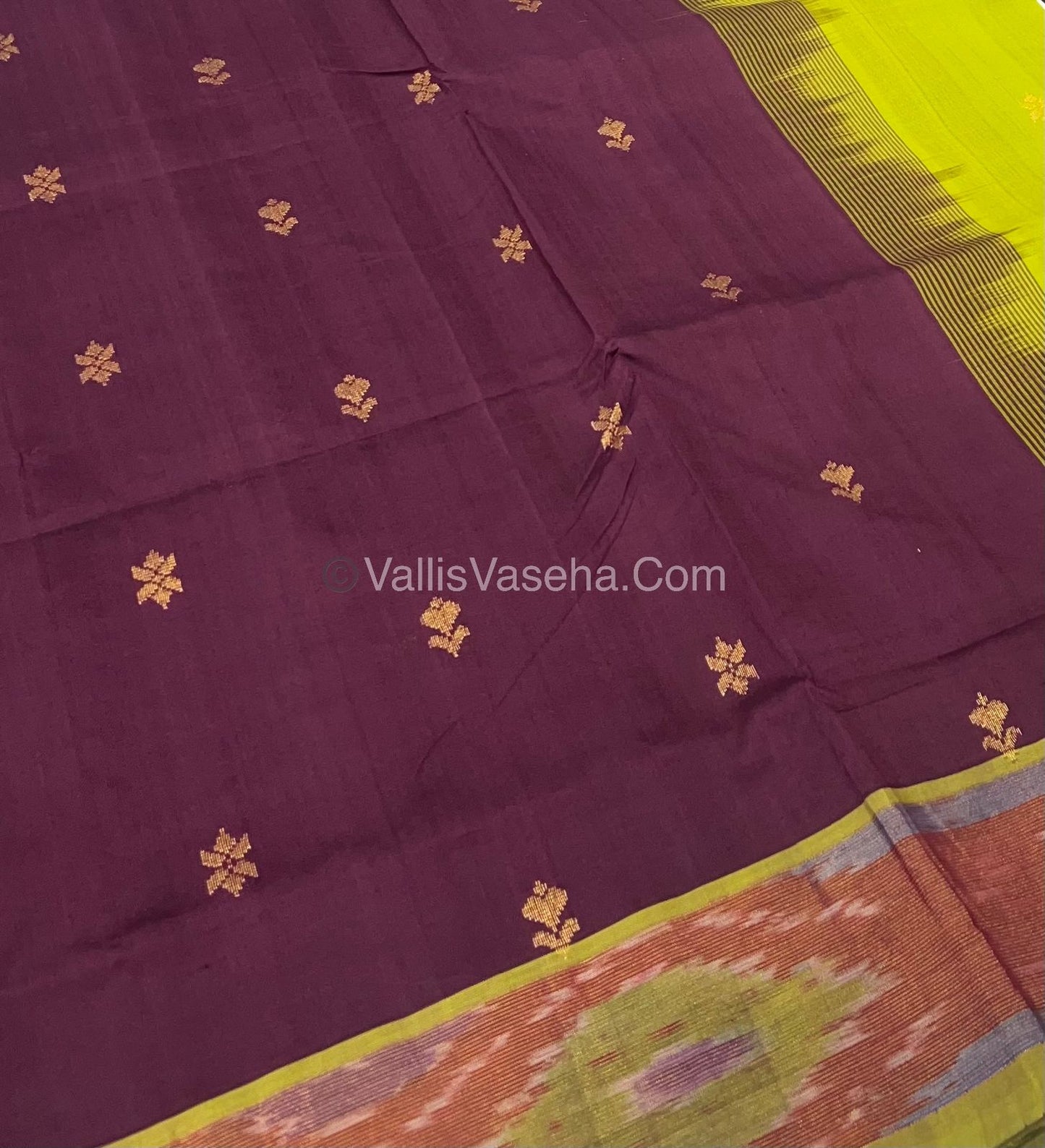 Semi Silk Cotton Saree - Brown& Green - VVSSC001