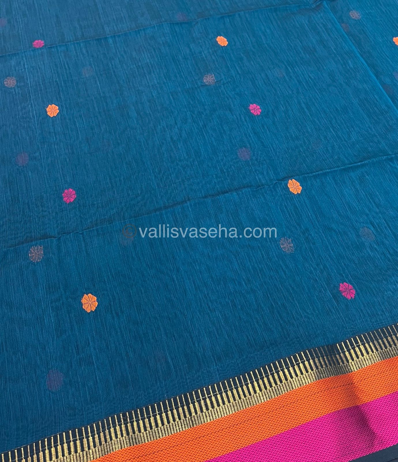 Pure Maheshwari Silk Cotton Saree - Ramar Blue & Pink Color - VVMSC004