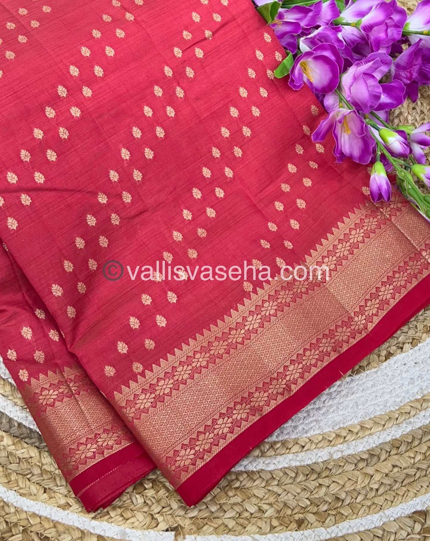 Semi Tussar Silk - Grand Pallu - Pinkish Red Shade - VVSTS017