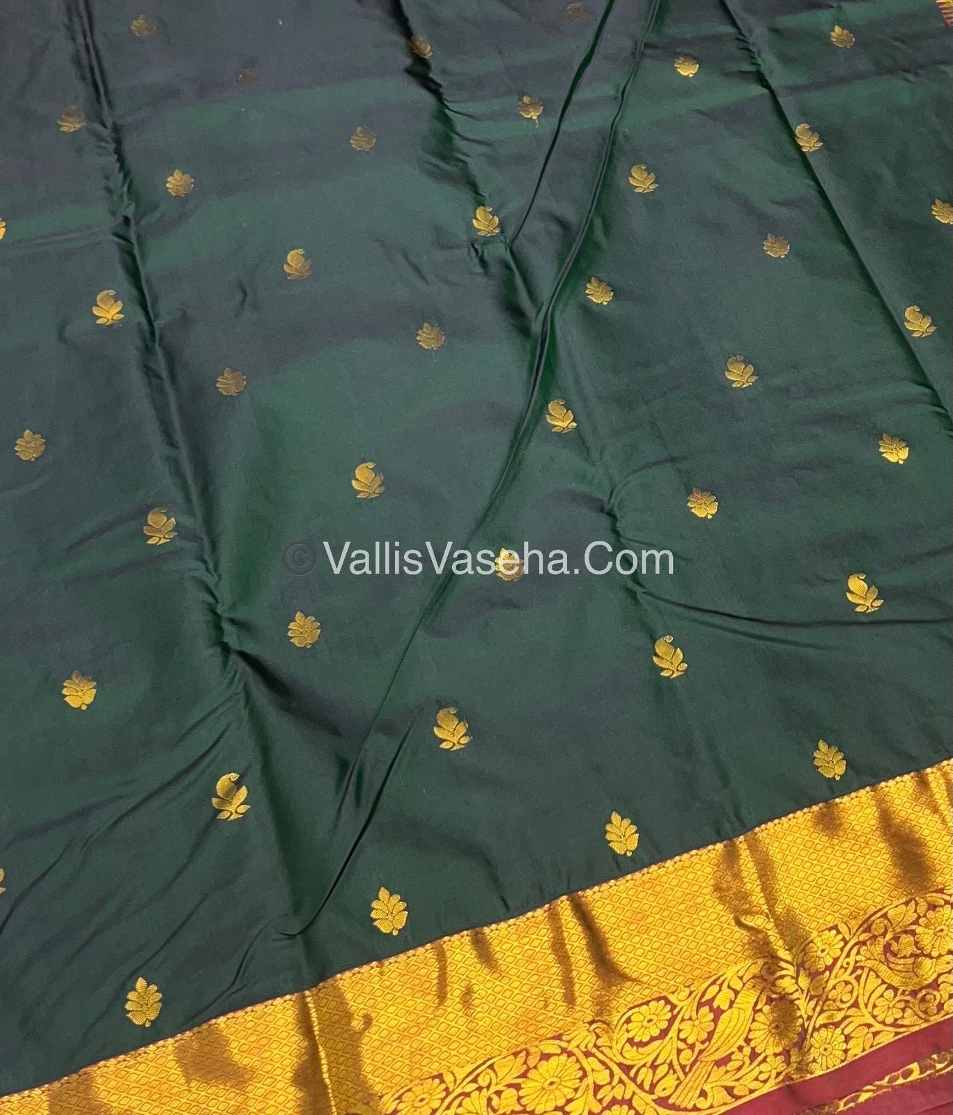 Semi Kanchipuram Silk - Dark Green Shade - VVSKS002