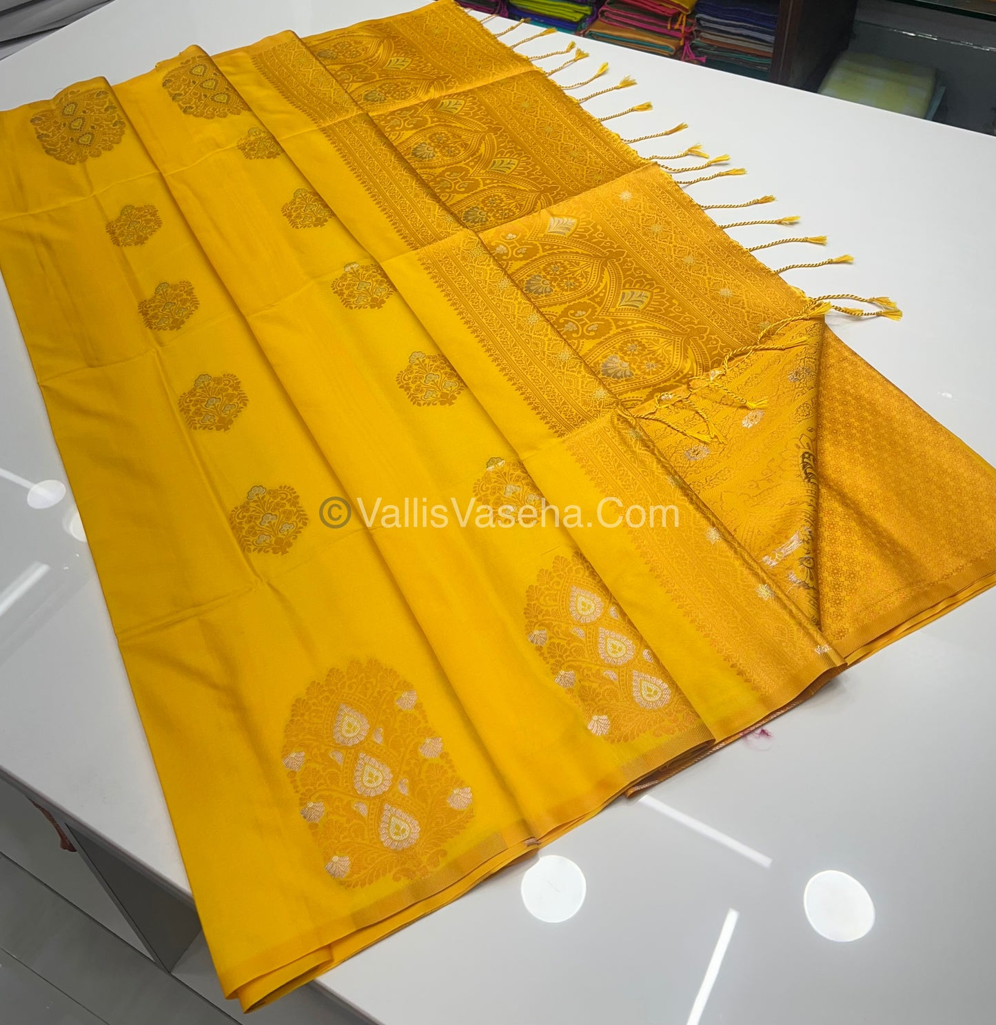 Semi Soft Silk - Border Butta- Yellow Shade -VVSSS010