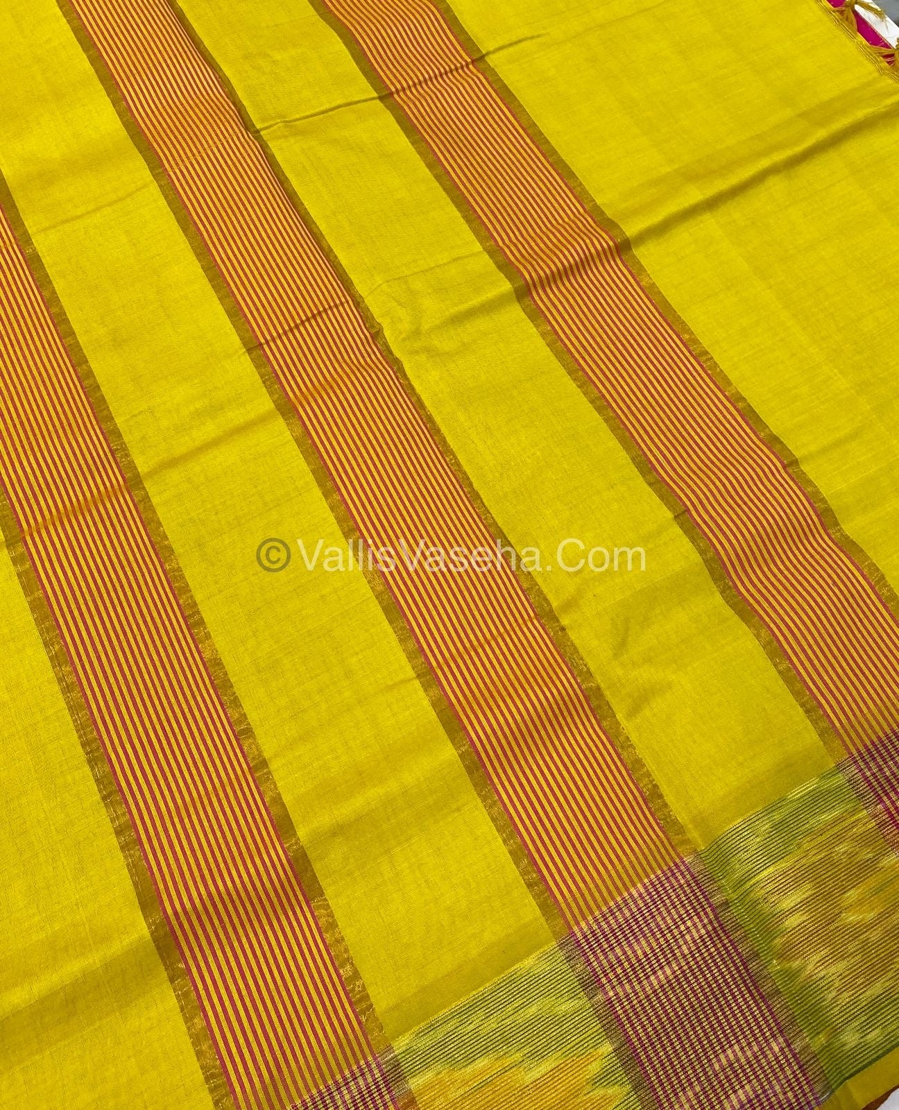 Semi Silk Cotton Saree - Pink & Yellow - VVSSC001